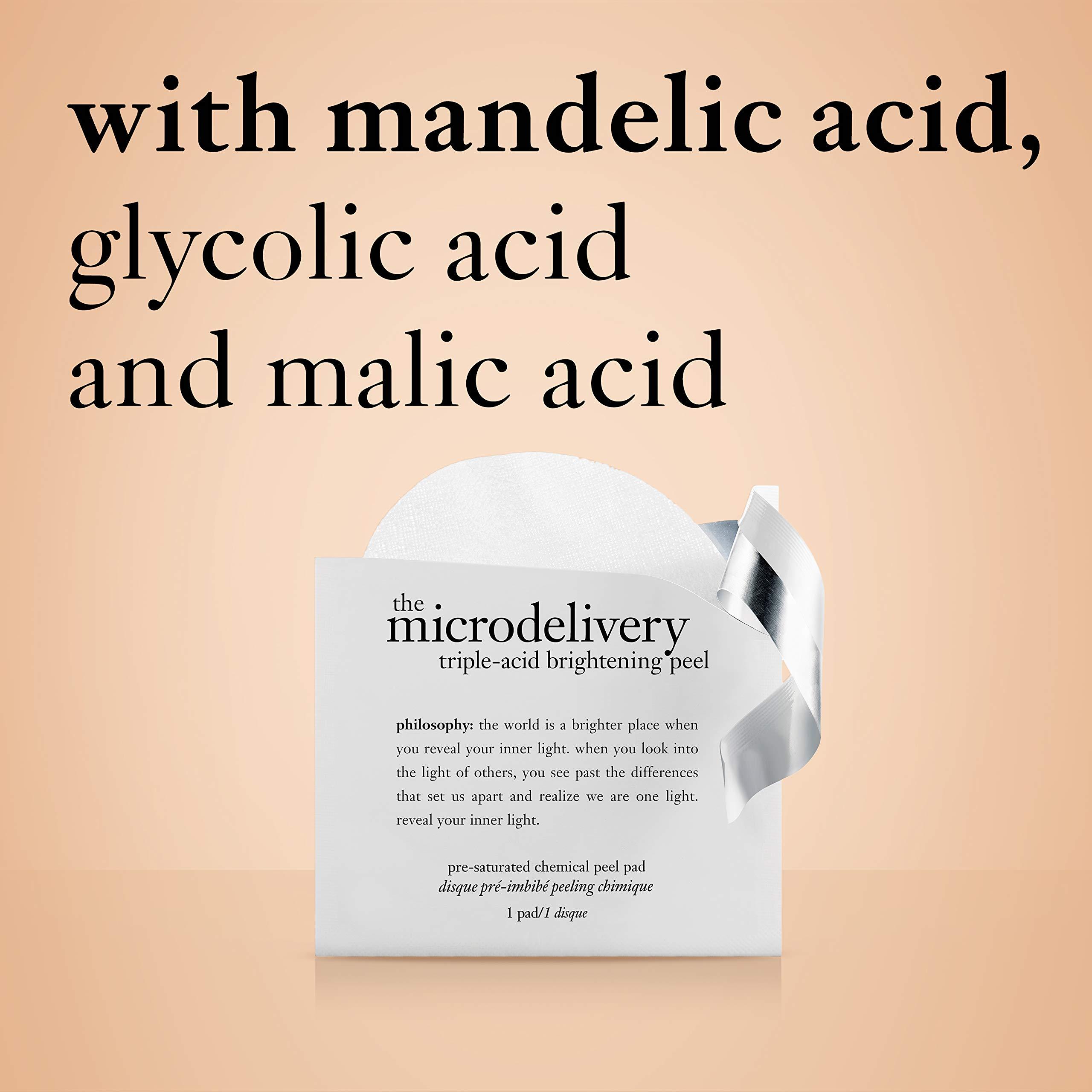 philosophy philosophy microdelivery triple-acid brightening peel pads with mandelic, glycolic & malic acid for discoloration, dark spots & uneven skin tone - 12 ct