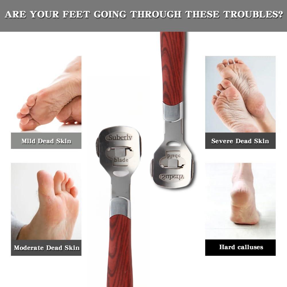 JRKOETY 2 Pack Pedicure Callus Shaver Set - Stainless Steel Foot File Callus Remover with 20pcs Blades and Plastic Handle,Foot Care Pedicure,Foot Callus Shaver Hard Skin Remover