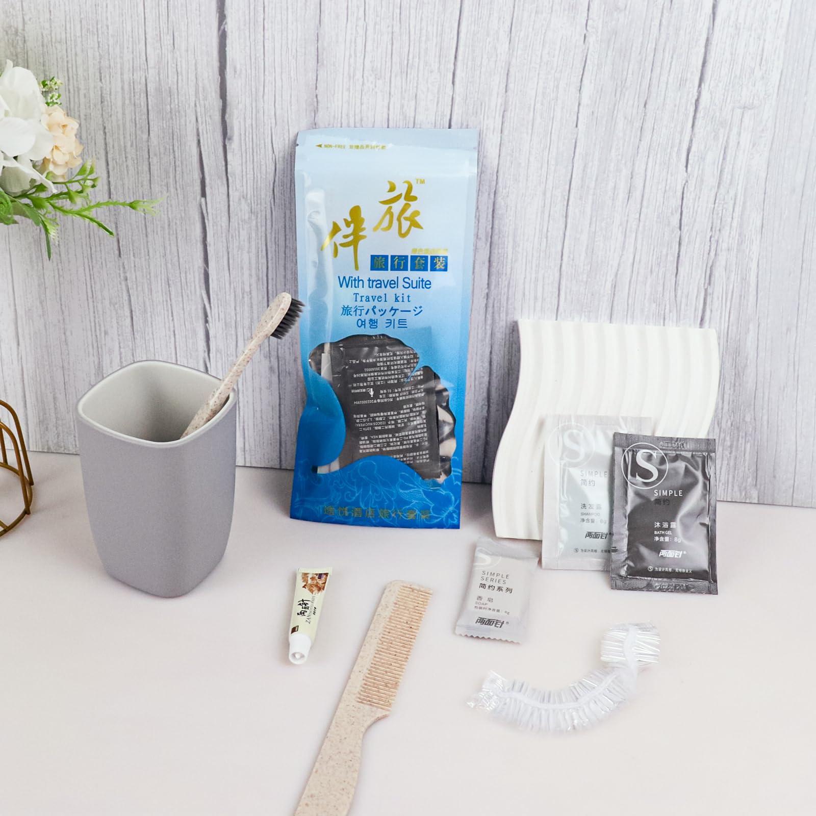 Lomgwumy Hygiene Kit, Hygiene Kit Bulk, Individually Packed, Travel Hygiene Kit With Toothbrush, Toothpaste, Comb, Shampoo, Shower Gel, Shower Cap And Soap, Home, Suitable For Hotel, Camping, Travel (PACK-12)