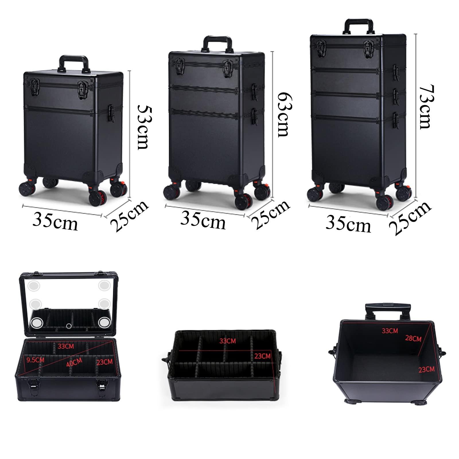 HJXGQJM Rolling Makeup Case Professional Makeup Train Case Makeup Artist Travel Organizer, Three-tone Lighting, Adjustable Divider Design, Makeup Case Professional Makeup Case Omni-Directional Wheels ( Color