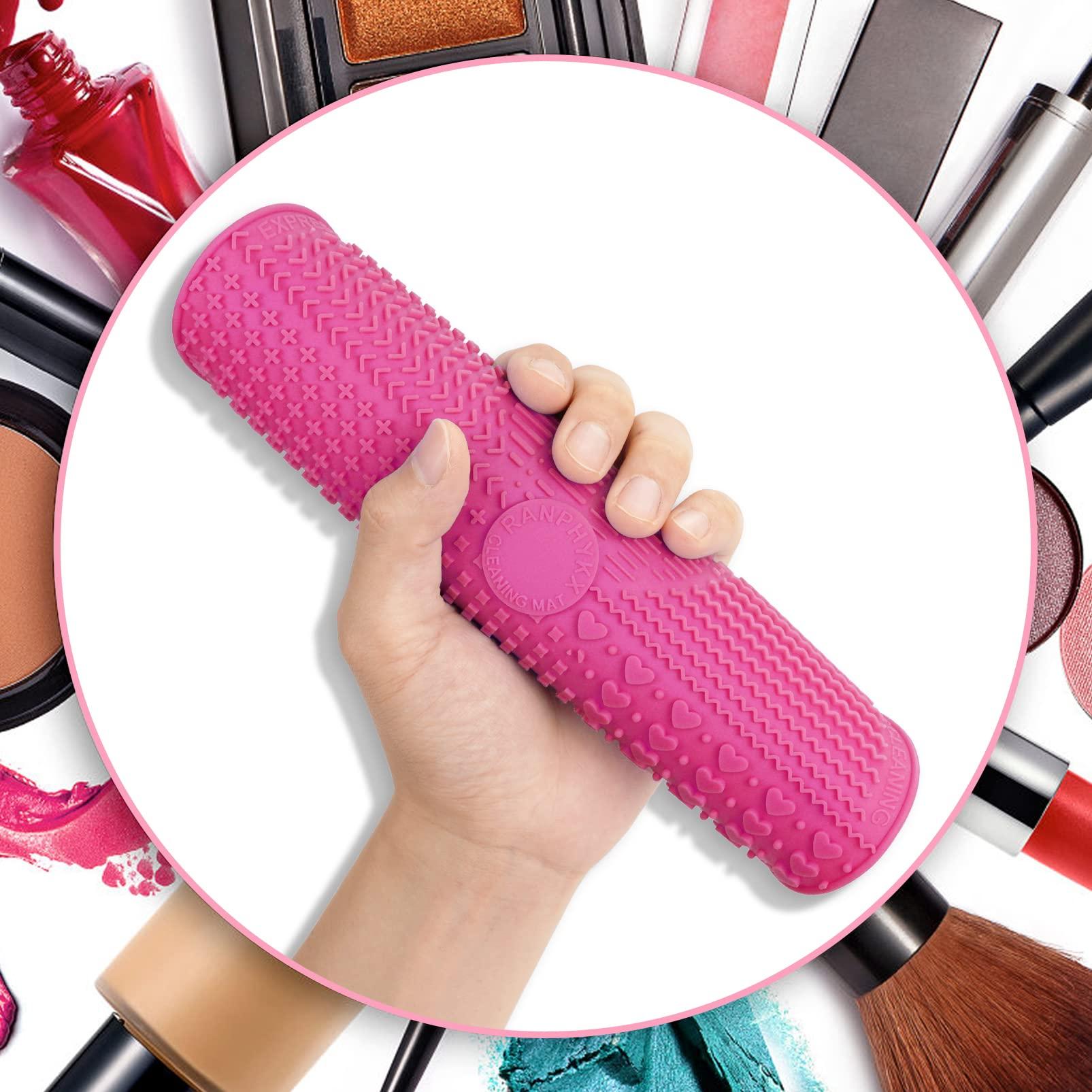 Ranphykx Makeup Brush Cleaner Mat Silicone Brush Cleaning Mat Big Size Make Up Brush Clean Pad with Suction Cup for Makeup Brush Cleaning (Hot Pink)