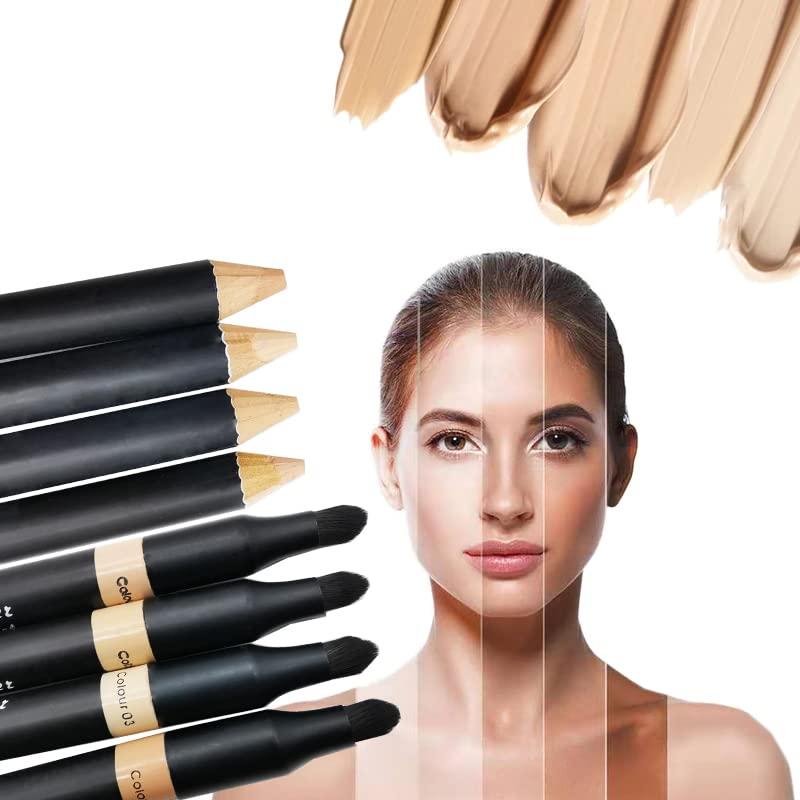 AKARY AKARY Dual Sided Concealer Pencil for Face, 2 in 1 Full Range of Concealers Pen Face Concealer Crayon Highlighter Stick, Professional Waterproof Foundation Concealer for Eye Dark Circles, Blackheads, Concealer Pencil with Brush for Men and Women (#3