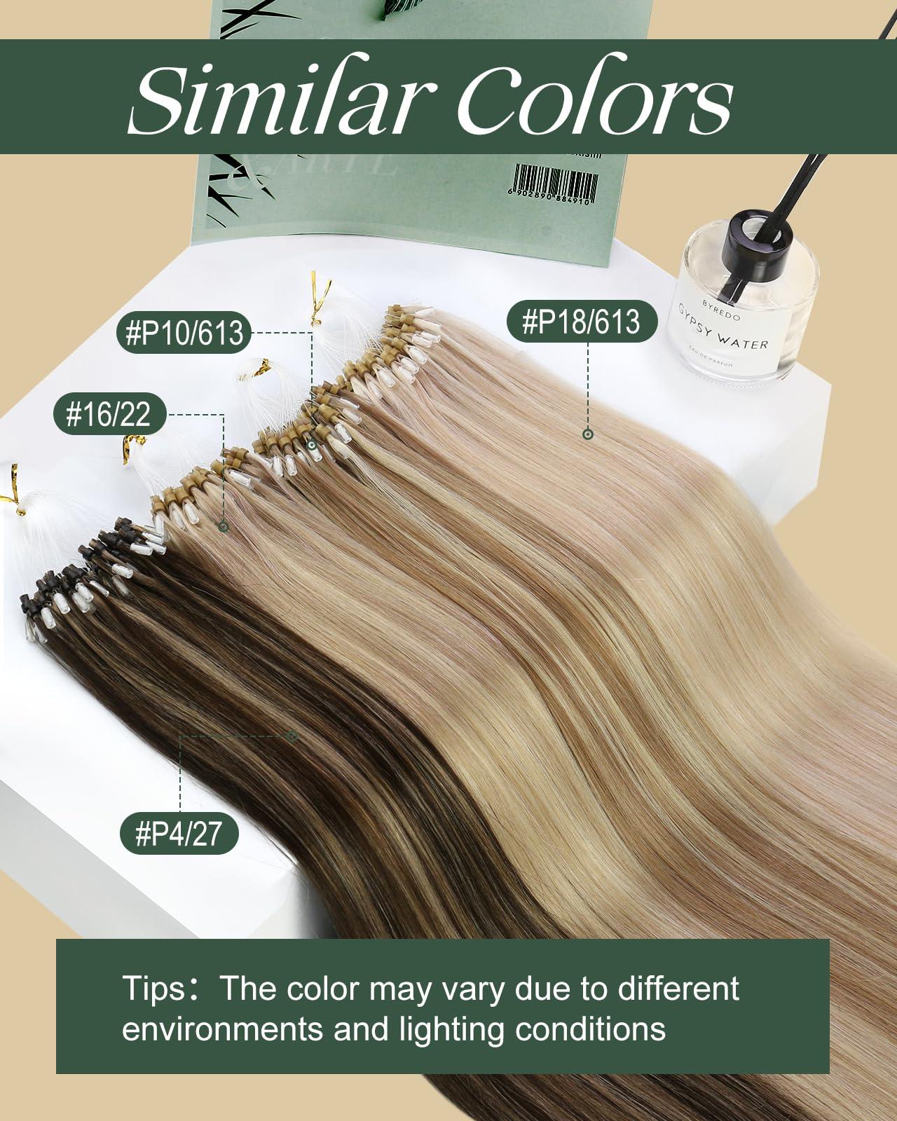 Ugeat Ugeat Micro Loops Hair Extensions Golden Brown Highlights Bleach Blonde Micro Bead Hair Extensions Highlight Real Human Hair Micro Rings Hair Extensions Straight Hair 22 Inch 50g 50s