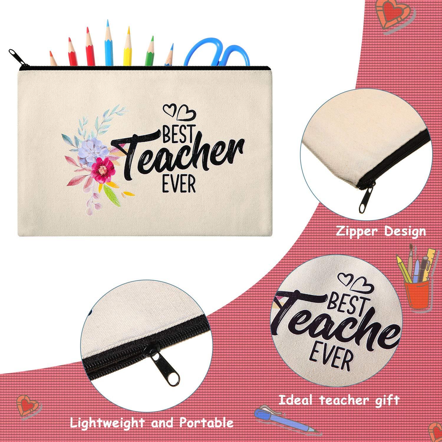 Frienda 12 Pieces Teacher Makeup Pouch Canvas Cosmestic Bag with Zipper Cosmetic Purse Travel Toiletry Case for Teacher Appreciation Gift (ColorfulFlower Pattern)