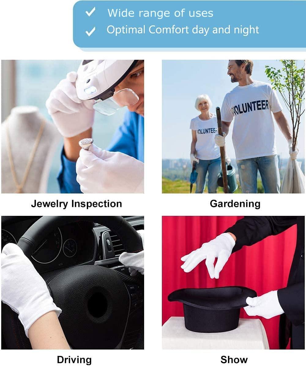 CGBOOM 3 Pairs Moisturizing Gloves Over Night Bedtime White Cotton | Cosmetic Inspection Premium Cloth Quality | Eczema Dry Sensitive Irritated Skin Spa Therapy Secure Wristband| One Size Fits Most
