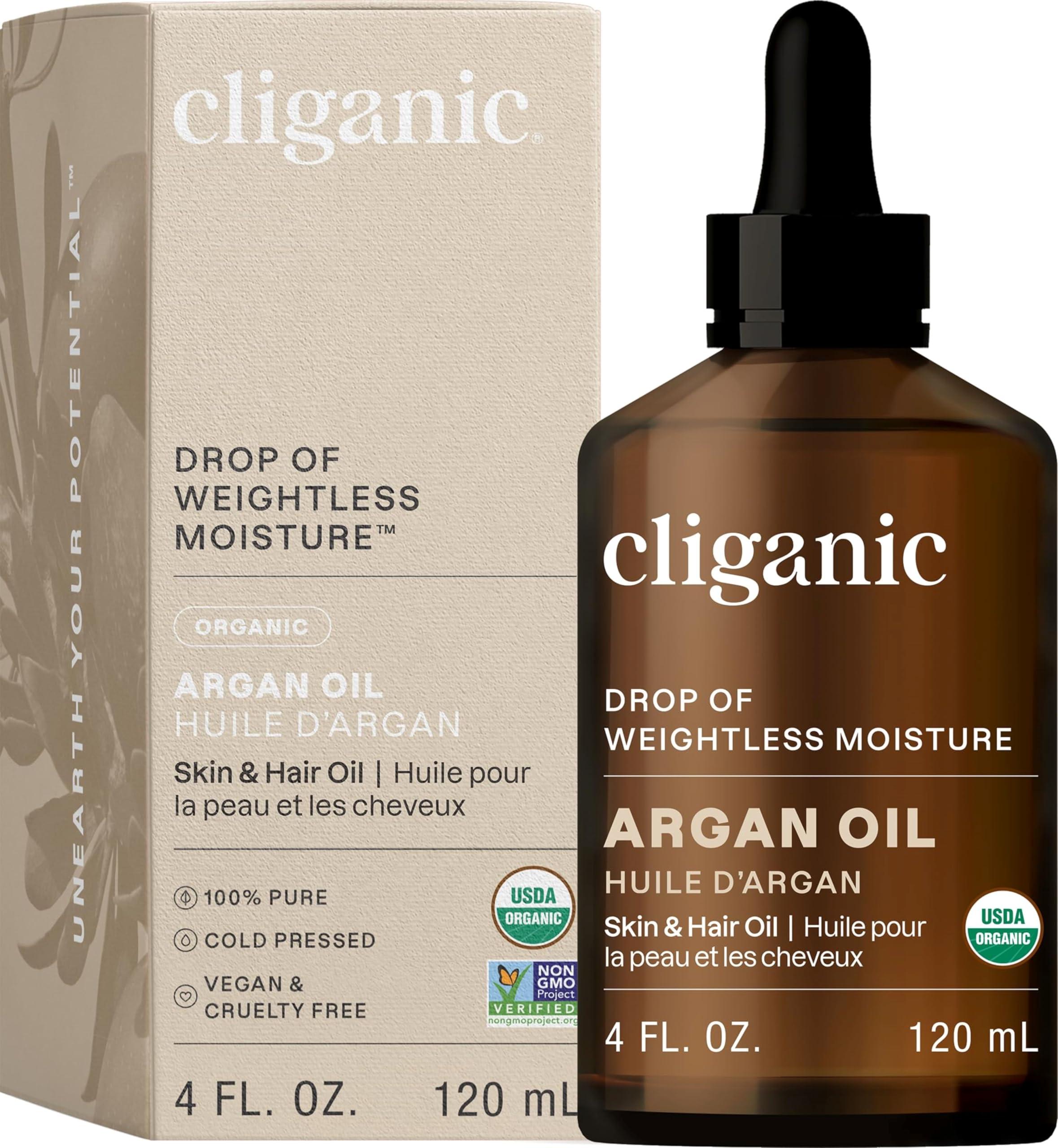 Cliganic Cliganic USDA Organic Argan Oil, 100% Pure | for Hair, Face & Skin | Natural Cold Pressed Carrier Oil, Imported from Morocco (Packaging May Vary)