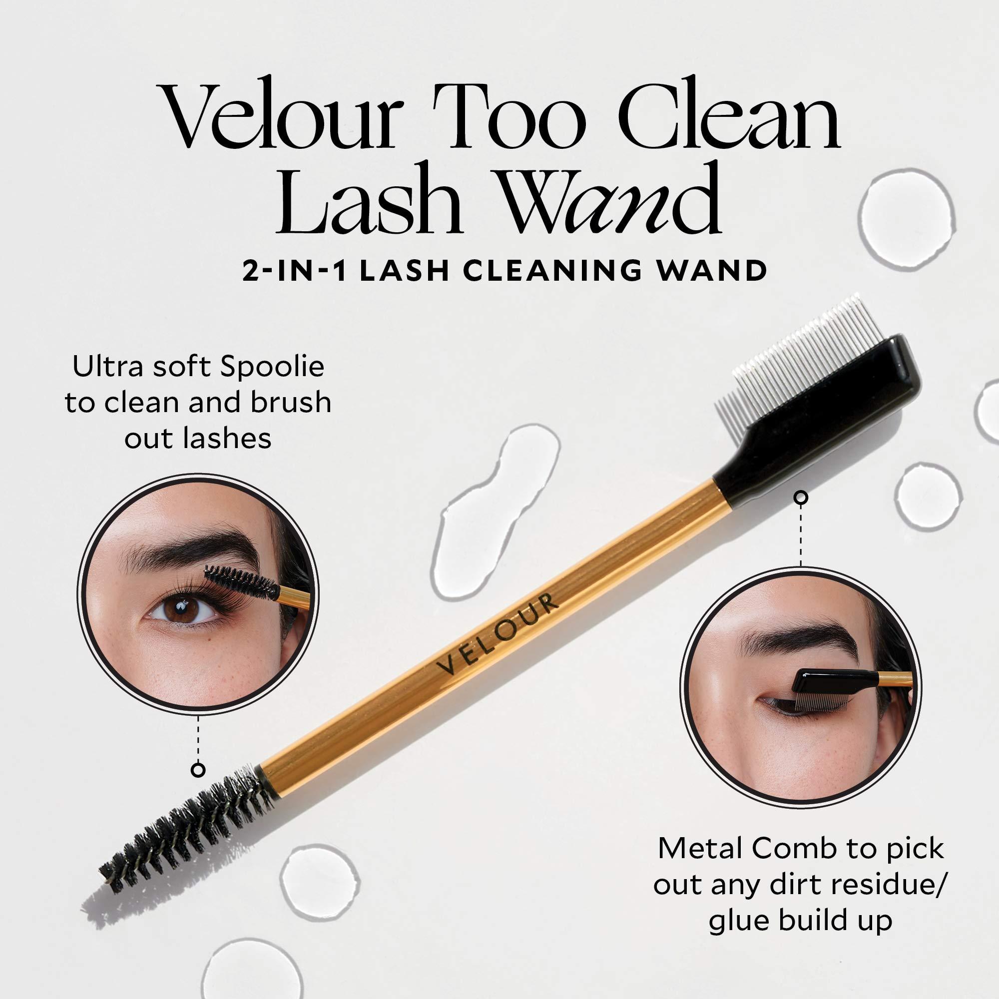 Velour Lashes Velour Too Clean Lash Wand, 2 in 1 Eyelash Cleansing Brush for False Lashes and Eyelash Extensions, Brow and Lash Brush