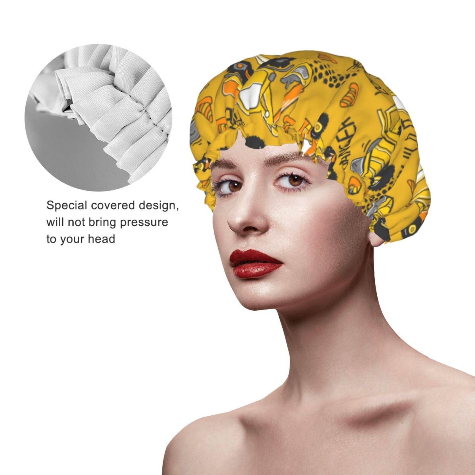 YIPOCH Truck Large Shower Cap for Women Men Shower Caps for Women Reusable Waterproof Hair Cap Double Layers Showercap With PEVA Lined & Elastic Band Fashion Shower Bonnet