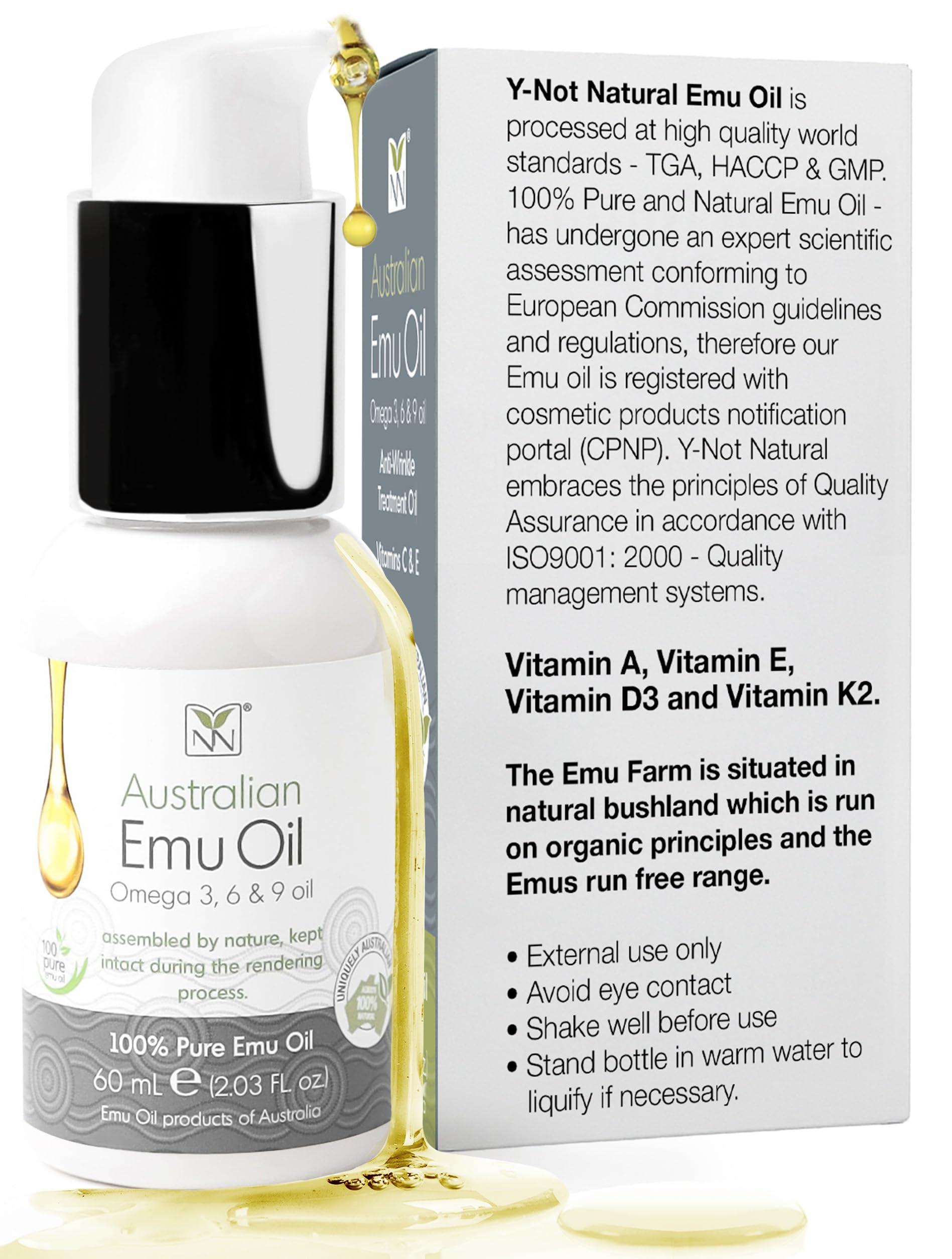 YNN Y-Not-Natural Emu Oil Skin Moisturizer - Scalp, Hair, Face, Body & Nail Moisturizer with Omega 3, 6, 9, Vitamins, & Minerals - Body & Face Serum for Fine Lines, Stretch Marks, Dry Lips & Cuticles - 60mL, Unscented