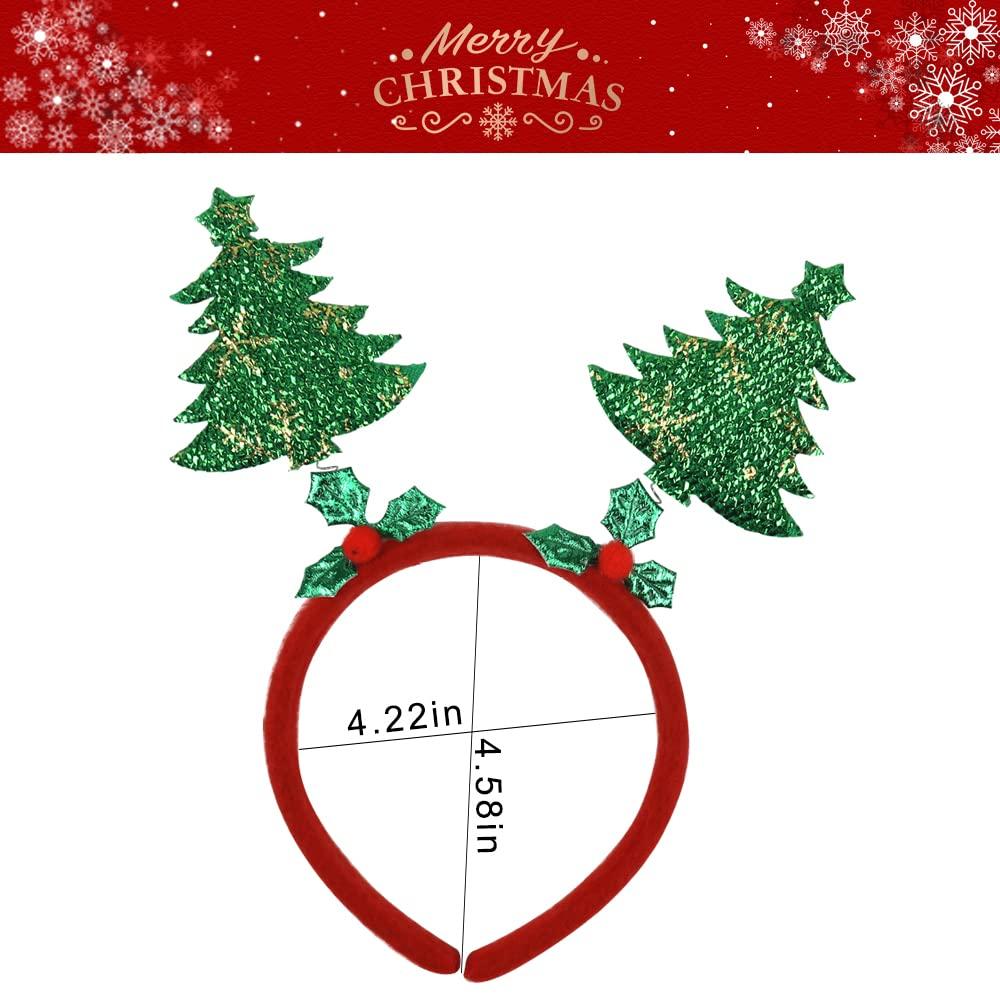 Kistreao Christmas Tree Headband Xmas Hairbands Green Shinny Glitter Tree Star Design Xmas Headdress Head Wear Gifts Christmas Hair Accessories for Women Girls Kids