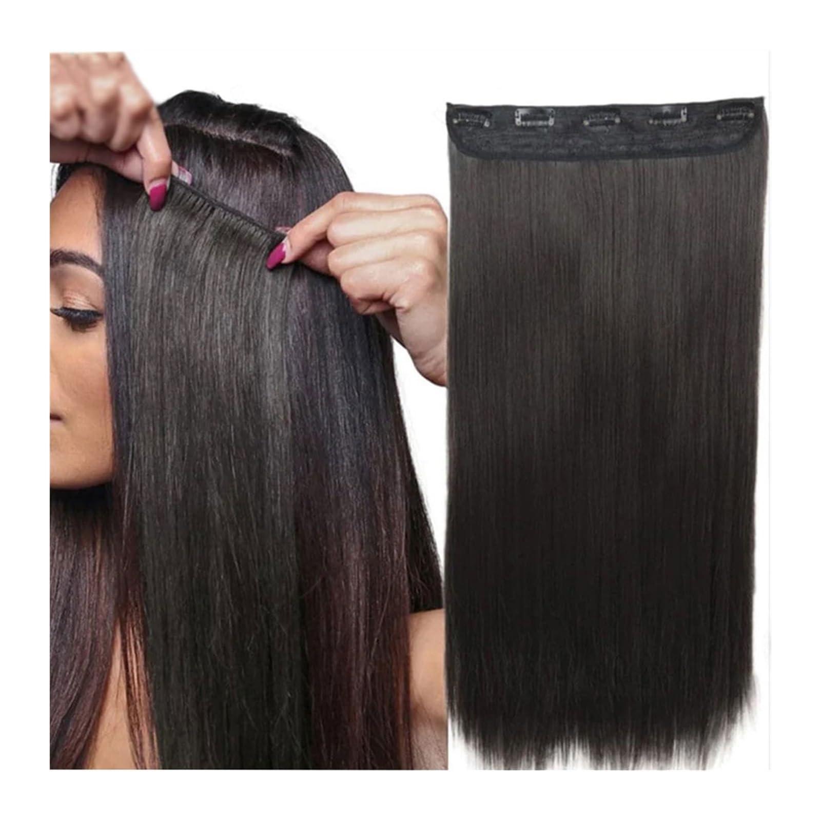 FURUIM2024M Clip in Hair Extensions Clip in Hair Extensions Real Human Hair Natural Black Hair Extensions Clip in Human Hair Double Weft, Soft Straight Hair Extensions with 5 Clips Clip In One Piece Human Hair Ex