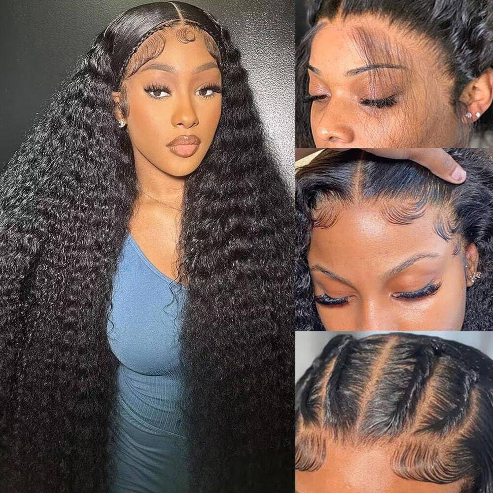 MARRY MOON MARRY MOON 250% Density 9x6 HD Transparent Kinky Curly Lace Front Wigs Human Hair for Women Glueless Curly Lace Frontal Wigs Brazilian Virgin Human Hair Wigs Pre Plucked with Baby Hair(20 Inch)