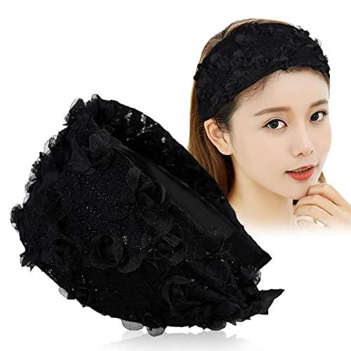 MinLia Wide Hook Flower Hair Hoop Head Band Headband Non-Slip Mesh Girl Headwear Lace Headband Hair Accessories(Black)