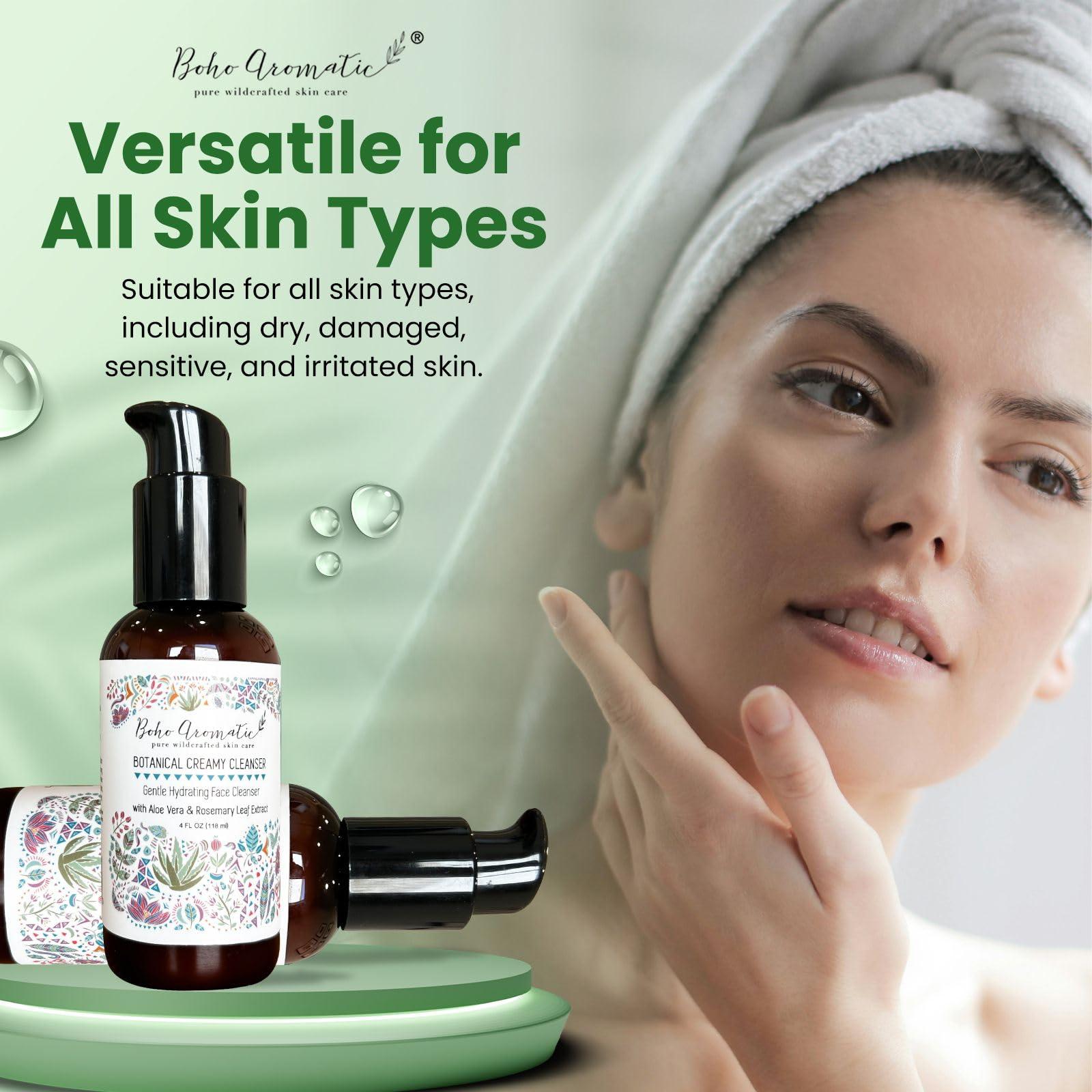 Boho Aromatic Boho Aromatic Botanical Cream Face Cleanser and Konjac Sponge, Gentle Non-Foaming Face Wash, Anti Aging Facial Cleanser, Natural & Organic, Daily Facial Cleanser, Facial Care Products