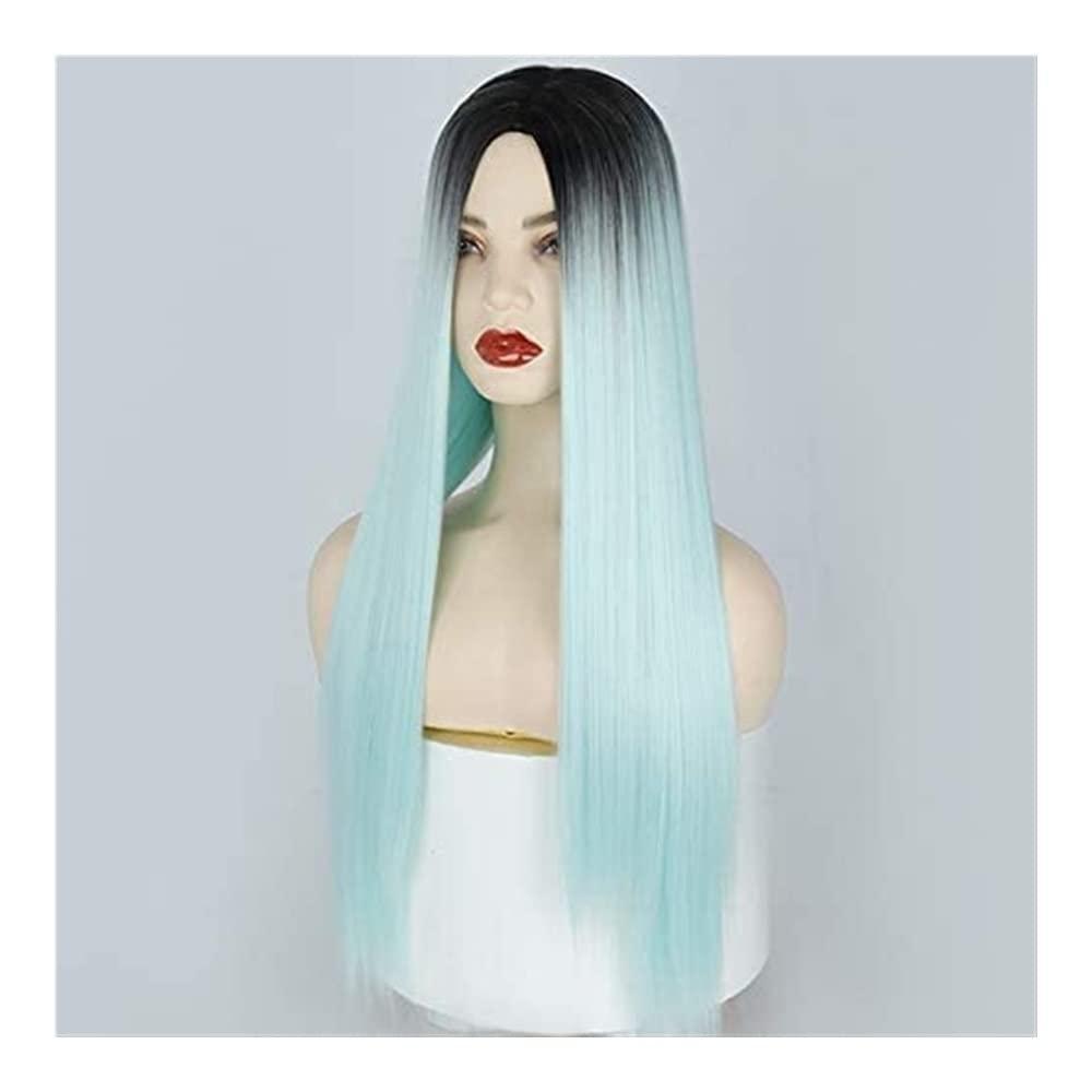 RUVOO RUVOO Wigs Long Light Blue Ombre Wigs for Women,Long Straight Mint Green Wigs Synthetic Lace Front Wig