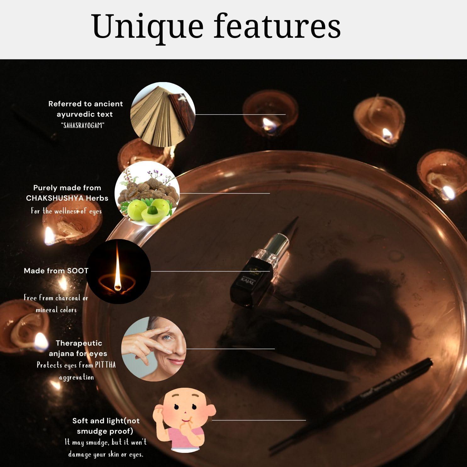 TATSAT - WELLNESS THROUGH AYURVEDA Tatsat Ayurvedic herbal Kajal | Natural, Lead-Free & Chemical-Free Eye Care | Soothing Formula for Everyday Use | Safe for All Skin Types | Made with Triphala, Chakshushya Herbs, Castor Oil etc