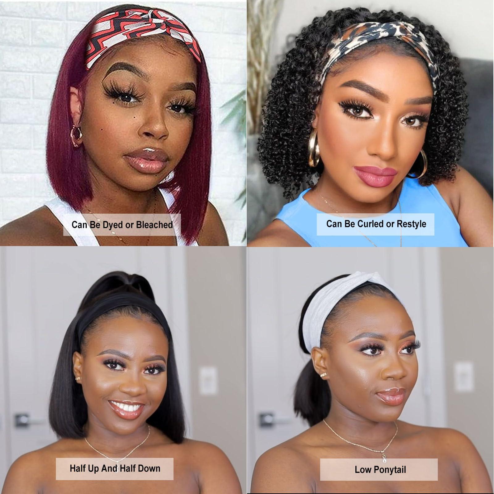 losta losta Bob Headband Wig Human Hair Glueless Bob Wigs Human Hair Wear and Go Guleless Wigs for Black Women Straight Bob Human Hair 180% Density 10A Brazilian Human Hair Headband Wig(14in)