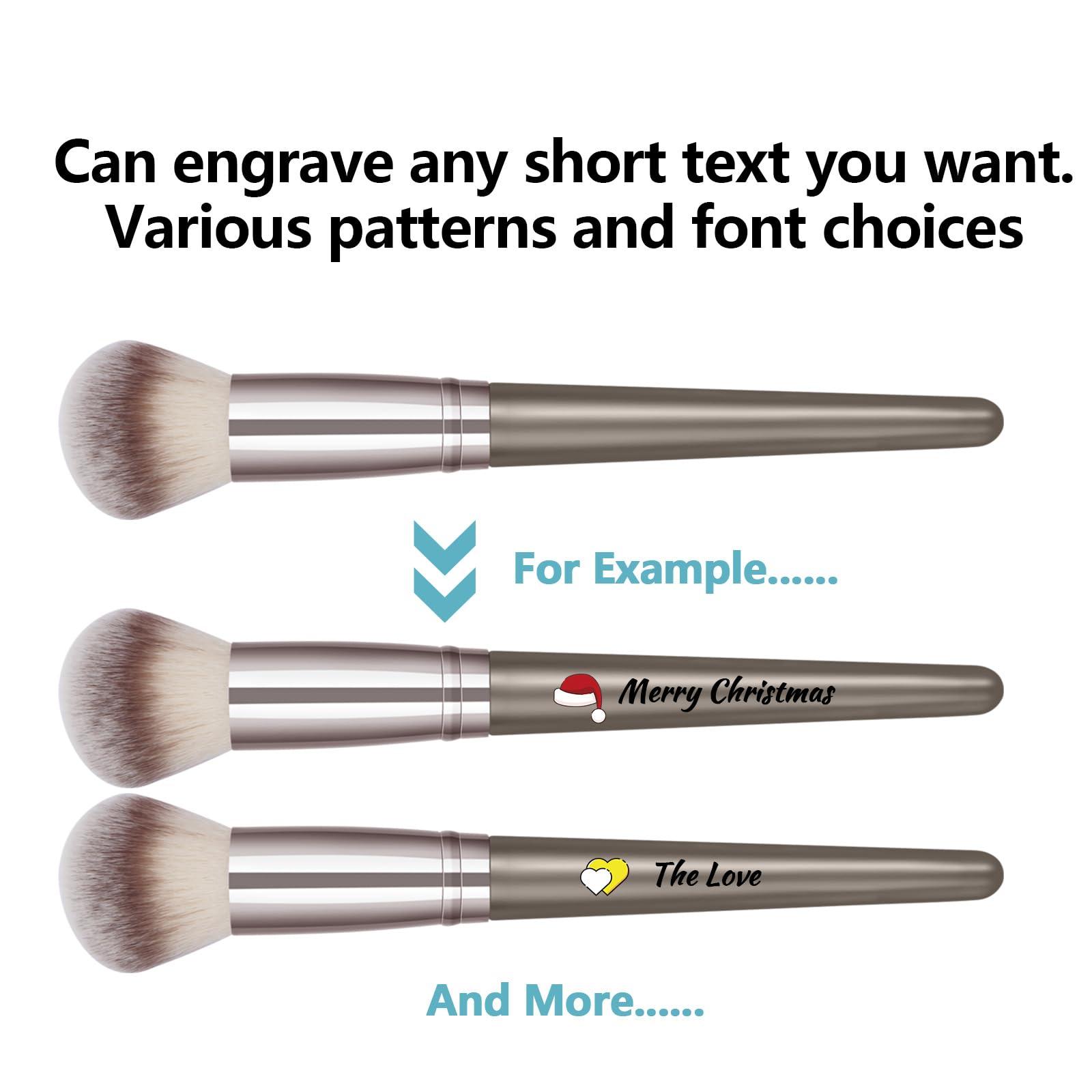 Vebermo Personalized Gift Custom Makeup Brush Set with Custom Brush Bag, 15 Pcs Premium Synthetic Personalized Makeup Brushes Foundation Eyeshadow Brush Powder Blush Concealers Brush Set(Champagne)