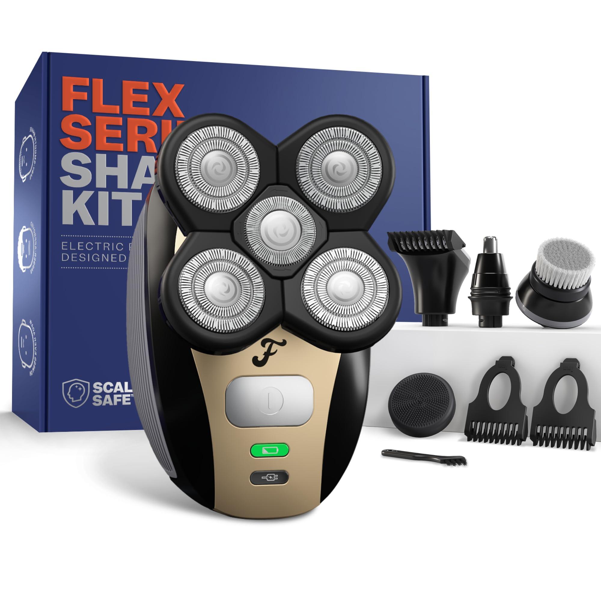 FREEDOM GROOMING The FlexSeries Electric Head Hair Shaver - Freebird - Ultimate Mens Cordless Rechargeable Wet/Dry Skull & Bald Head Waterproof Razor with Rotary Blades, Clippers, Nose Trimmer, Brush, Massager