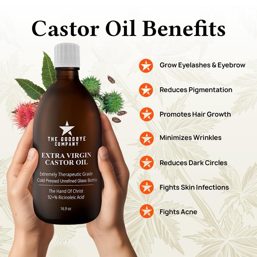 The Goodbye Company The Goodbye Company Organic Castor Oil  100% Pure Extra Virgin, Cold-Pressed & Unrefined  Hexane-Free  Nourishing Oil for Healthy Skin, Hair Growth & Eyelashes (250mL)