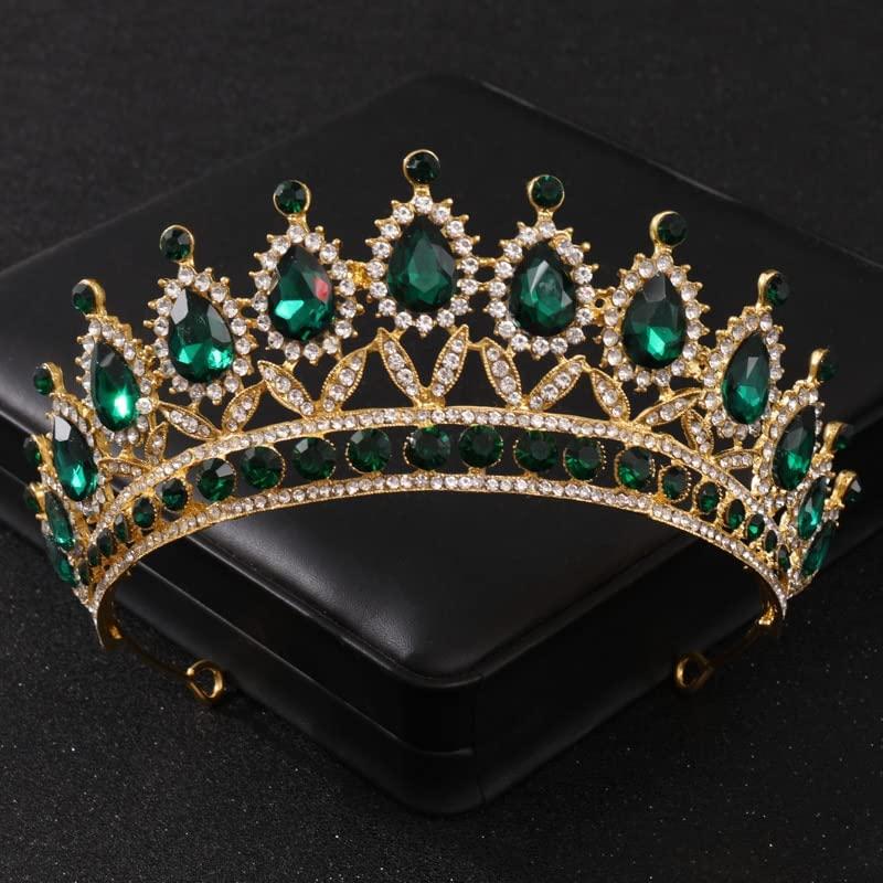 NDRFAWY NDRFAWY Hair Jewelry Crown Tiaras for Women Green Crystal Tiaras and Crowns Rhinestone Prom Bridal Wedding Hair Accessories Jewelry Crown Tiara for Women Bride Gift