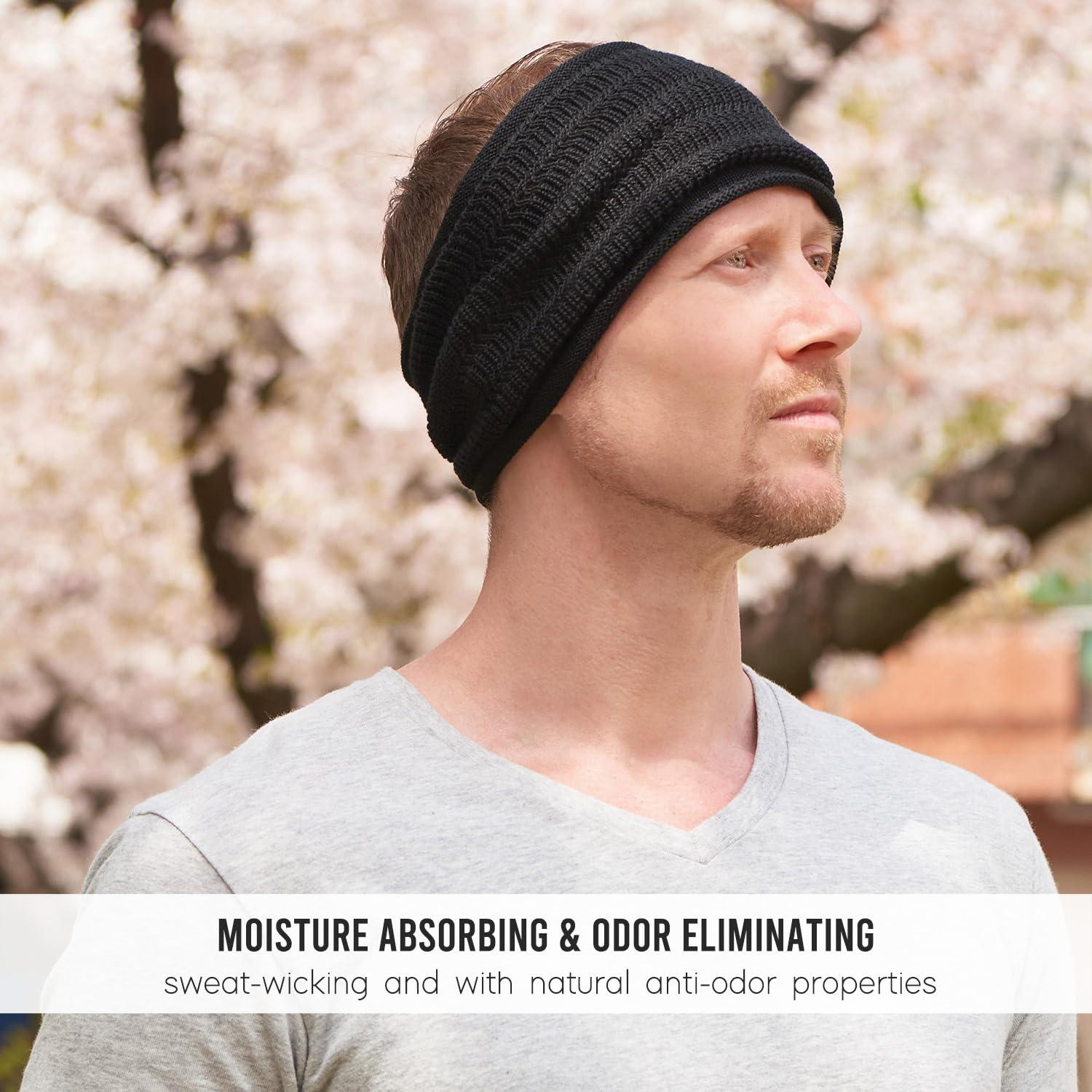 CHARM CHARM Knit Headband Boho Bandeau Japanese-style - Hair Wraps For Women and Men Turban Hair Band Cotton-blend Deodorizing Black