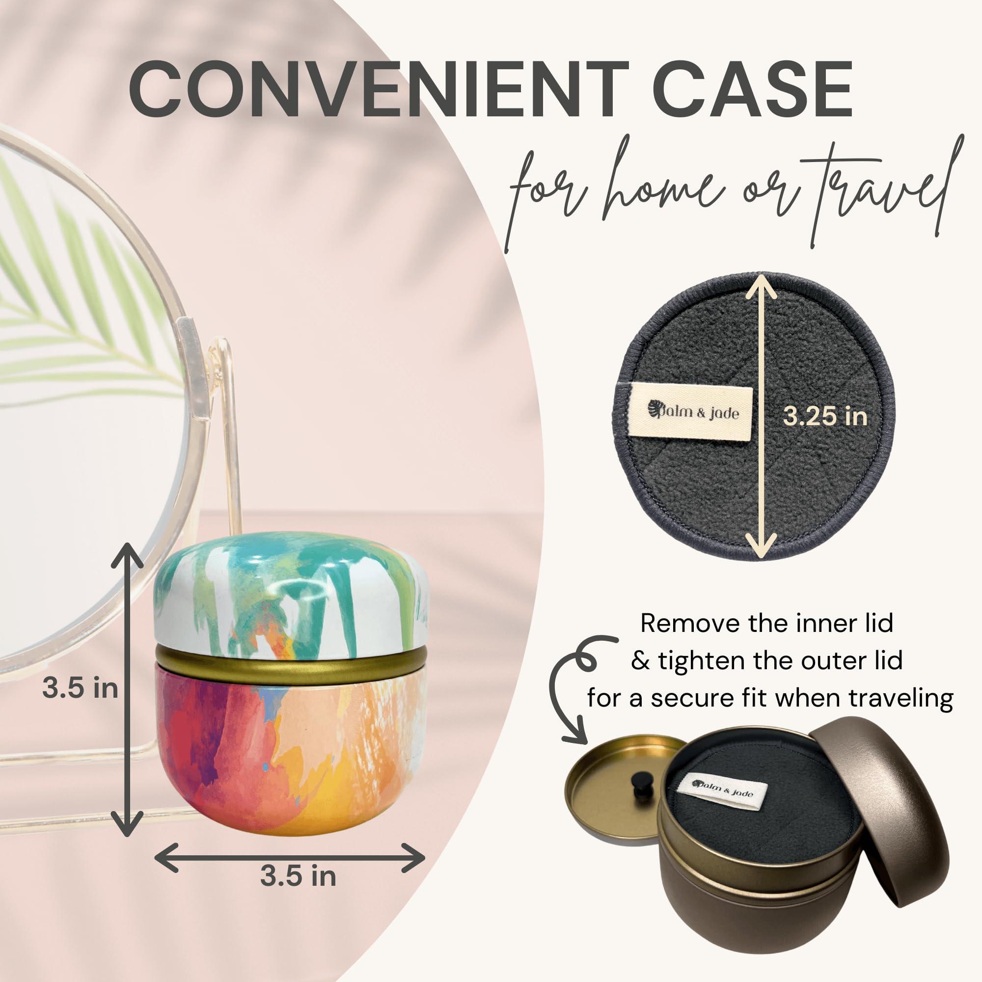 Palm & Jade Reusable Cotton Rounds for Face Pads for Toner | Triple-Layer Reusable Makeup Remover Pads with Exfoliating Cotton Rounds Holder & Laundry Bag | Charcoal Bamboo Facial Cloths (Glossy Gold)