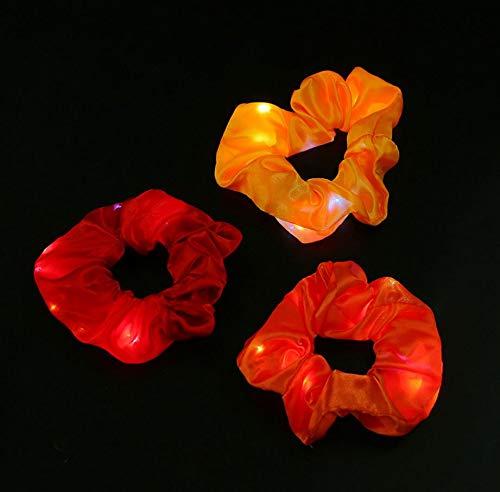 M Joy Decor 9 Pcs LED Hair Scrunchies, Light Up Soft Satin Fabric Hair Tie Grow in the Dark Christmas Party Birthday Ponytail Holder