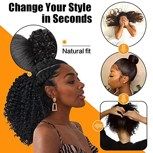 PEACOCO PEACOCO Short Curly Ponytails Drawstring Ponytail Hair Piece for Black Women, 6 Inch Kinky Pony Tail Extension for kids black girls (1BT27)