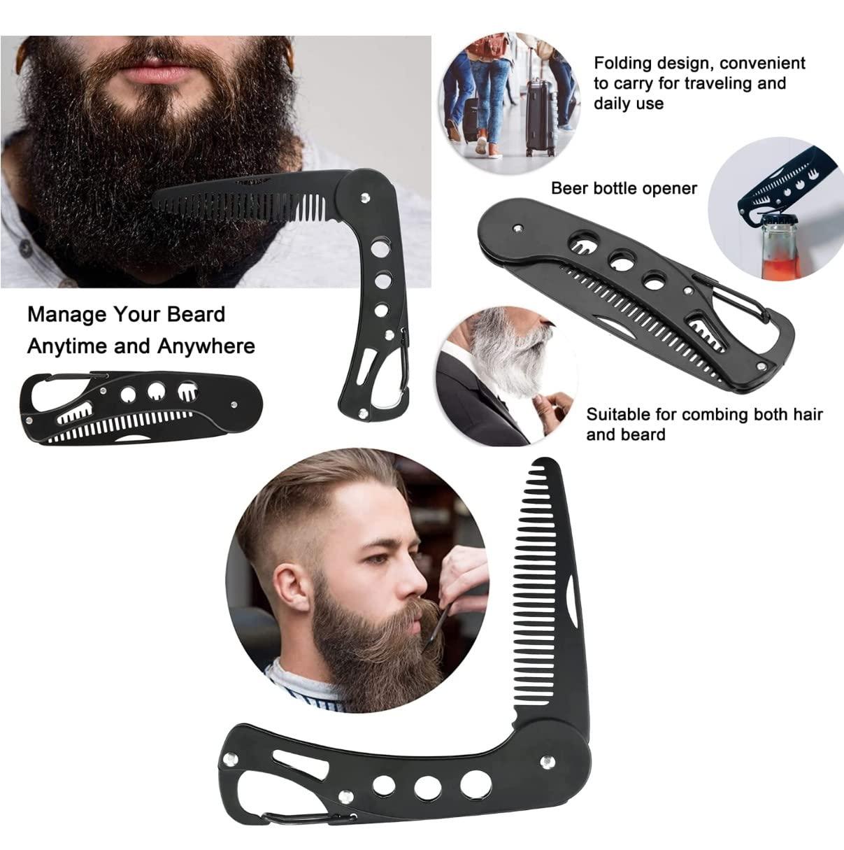baixikly baixikly Stainless Steel Folding Beard Comb For Men, Mustache Comb Multifunctional Pocket Beard for Men Beard Mustache Stylin