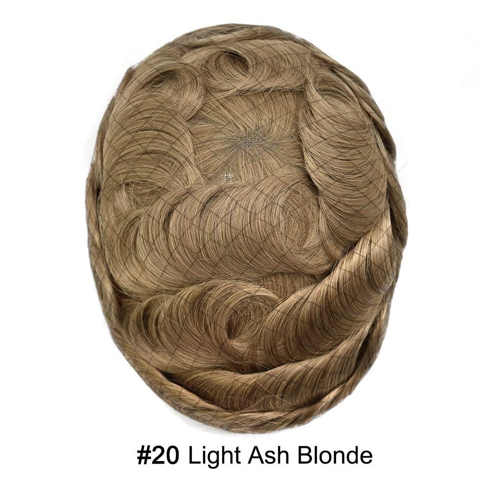Hair Wonders Hair Wonders Toupee For Men Real Human Hair Replacement System For Men Soft Swiss Lace Mens Toupee Hairpiece For Men NPU Around Male Hair Prosthesis 7x9 Medium light density 20# LIGHT ASH BLONDE