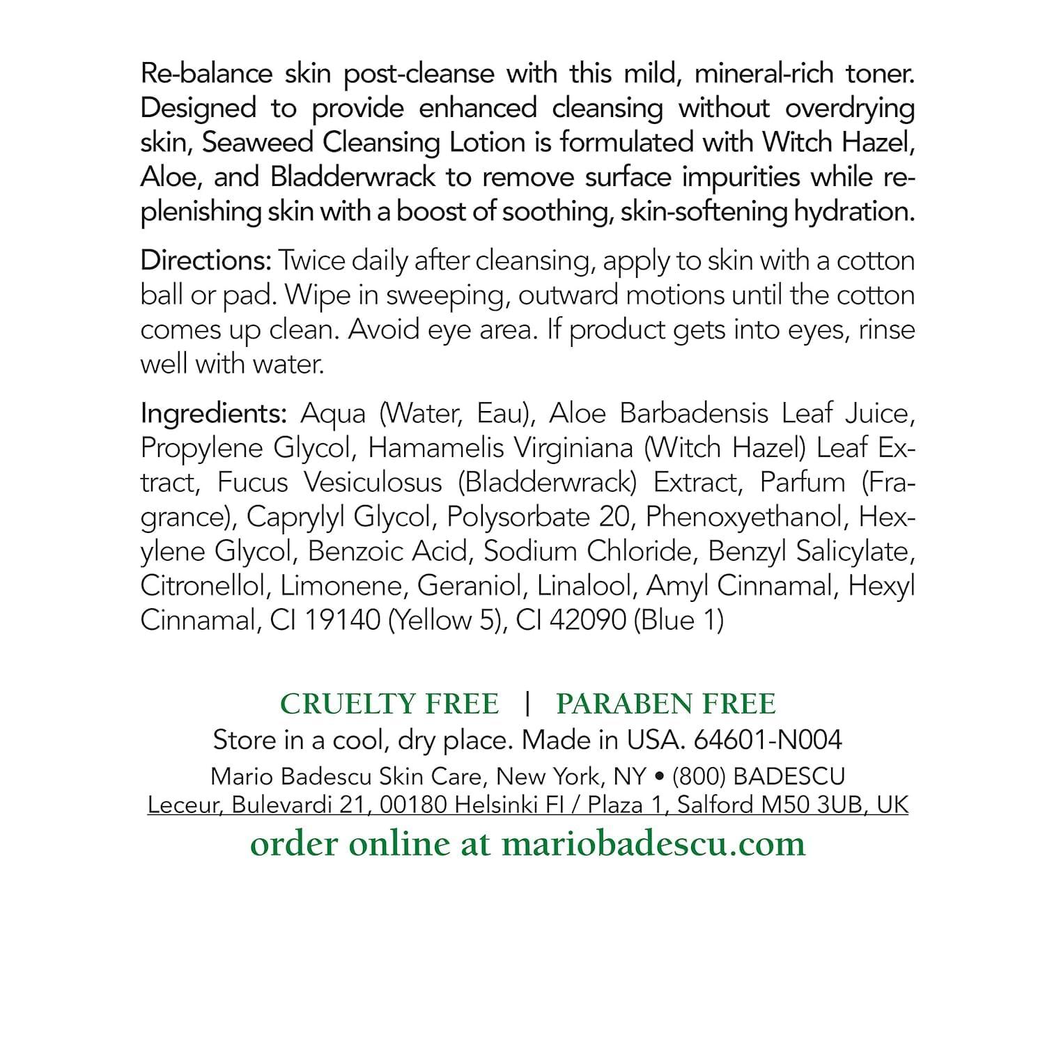 Mario Badescu Mario Badescu Seaweed Cleasing Lotion for Combination, Dry and Sensitive Skin |Facial Toner that Clarifies and Replenishes |Formulated with Witch Hazel & Bladderwrack Extract| 16 FL OZ