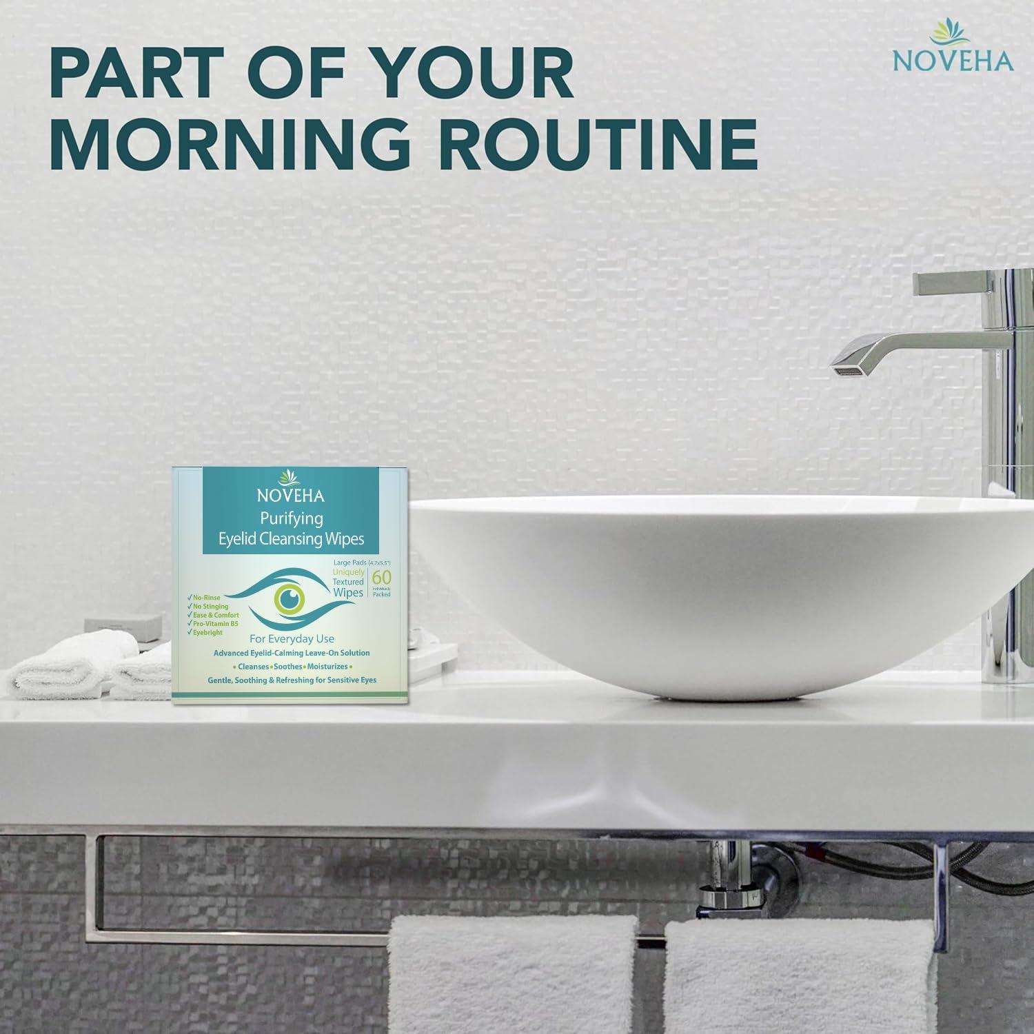 NOVEHA NOVEHA Eyelid & Lash Wipes | For Itchy, Dry Eyes, Styes & Blepharitis, Demodex | lid and lash Cleansing Wipes, Hypoallergenic & Soothing For Sensitive Eyes, Pack of 60