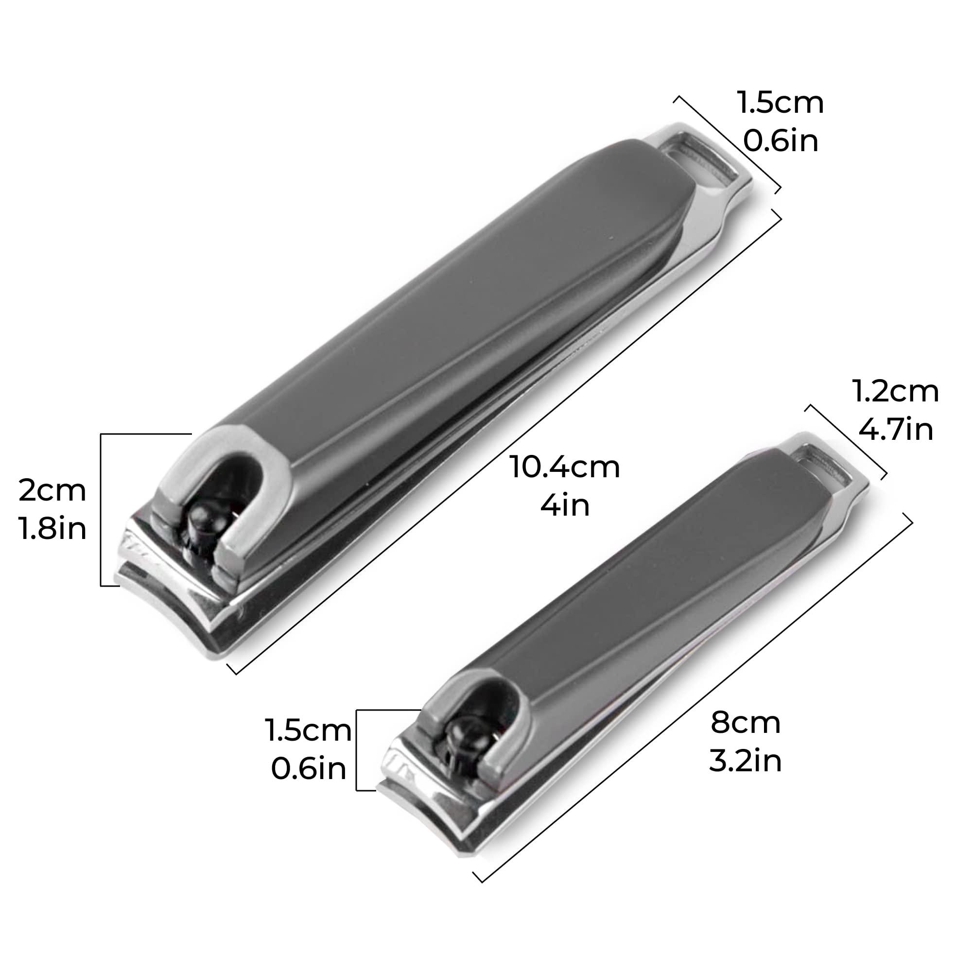 H&S H&S Stainless Steel Nail Cutter Set for Men & Women - Set of 2 - Premium Nail Clippers with Built-in Filer and Catcher - Toe nail Clipper with Curved Shaped and A Carry Sack