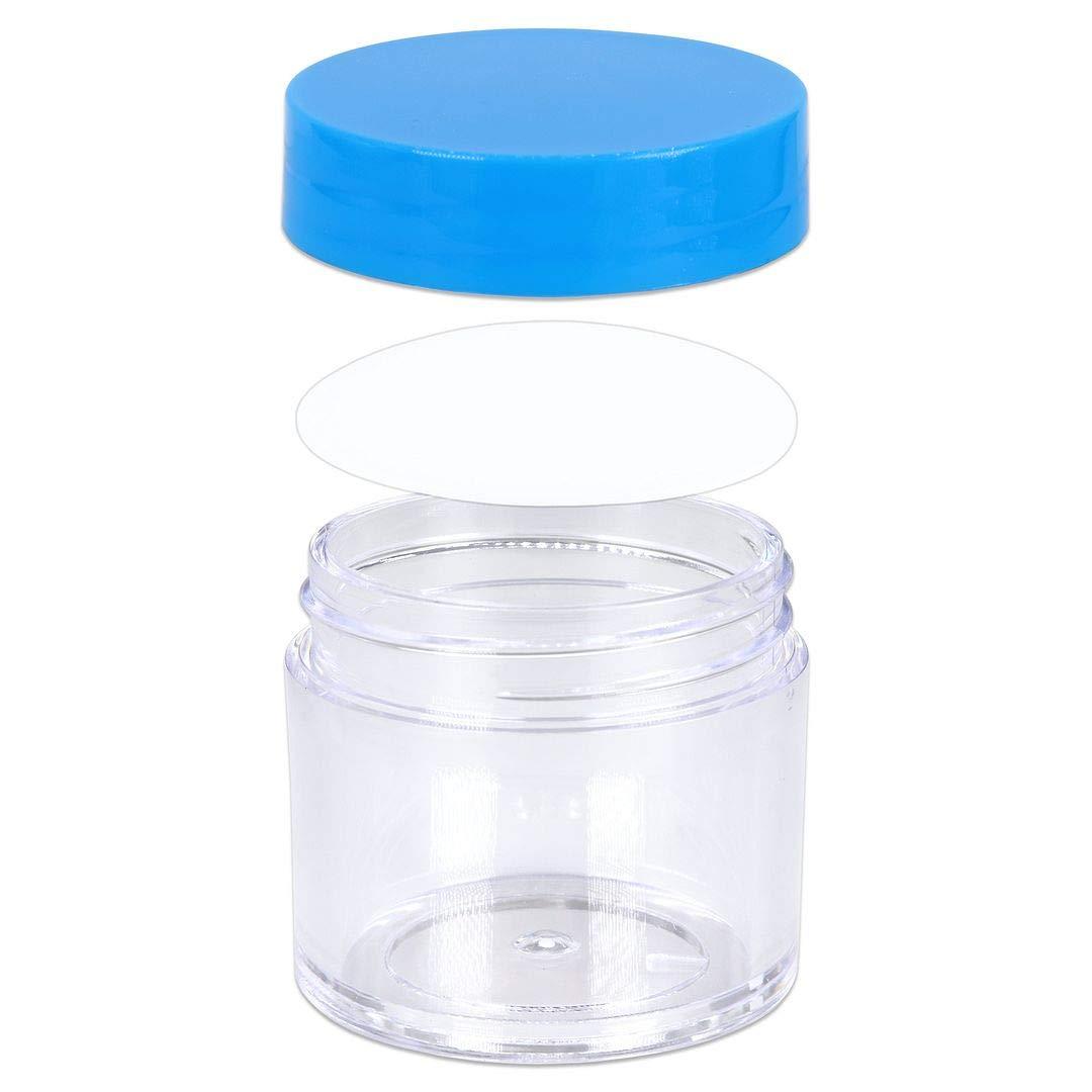 BEAUTI Beauticom 648pcs 30G/30ML (1oz) Thick Wall Round Plastic Clear Container Jars BPA Free LEAK PROOF with Flat Top Lids (648 Pieces, BLUE)