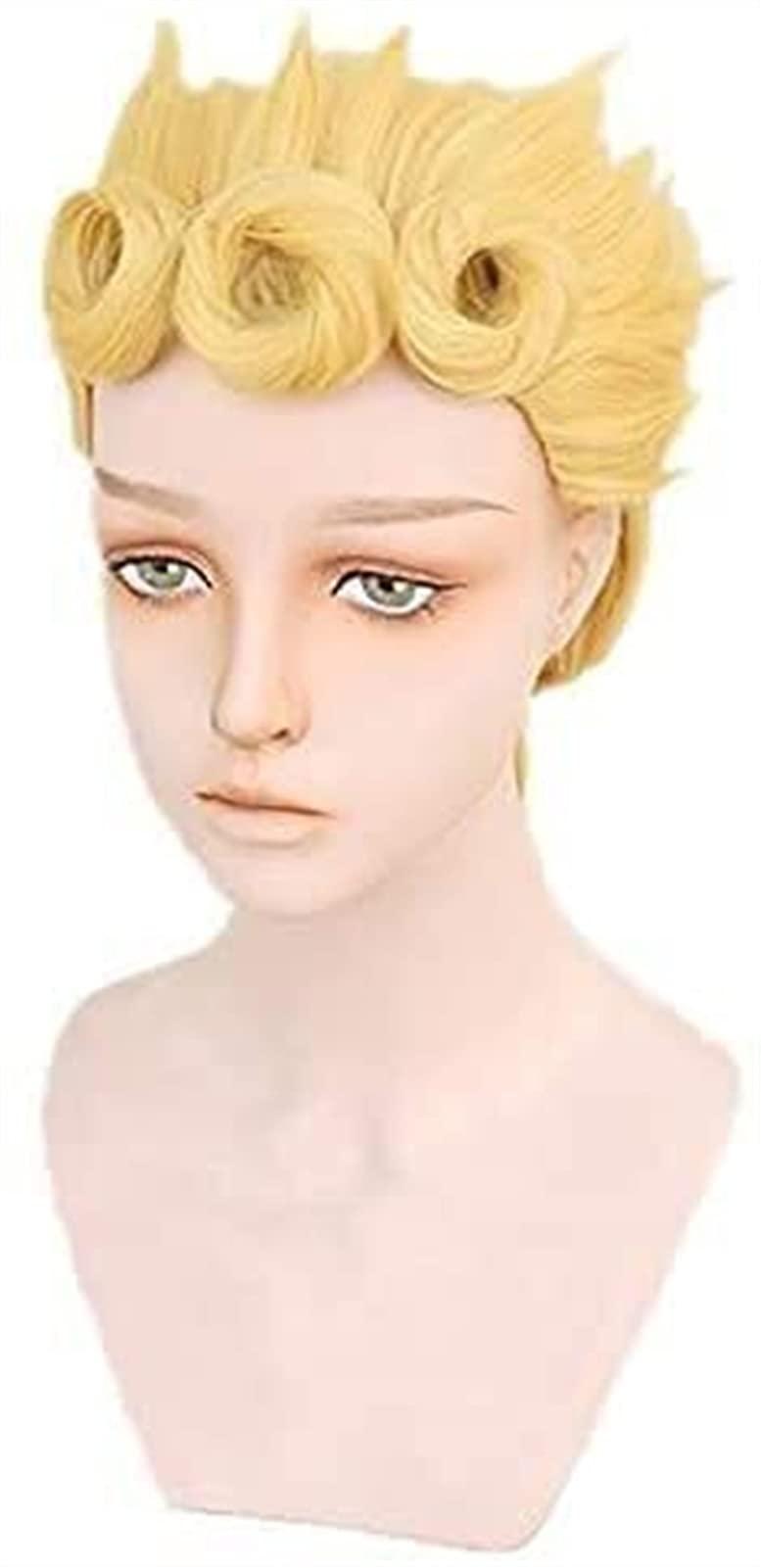 Koswiggle Koswiggle Giorno Giovanna Wig Anime JoJo's Bizarre Adventure Giorno Giovanna Cosplay Wig GIOGIO Golden Styled Heat Resistant Synthetic Hair Wigs + Wig Cap