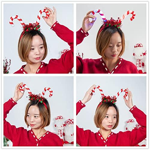 HIPIHOM HIPIHOM 2Pcs Christmas Headbands Light Up Candy Cane Headband Novelty Headbands for Christmas Party Holiday Favors