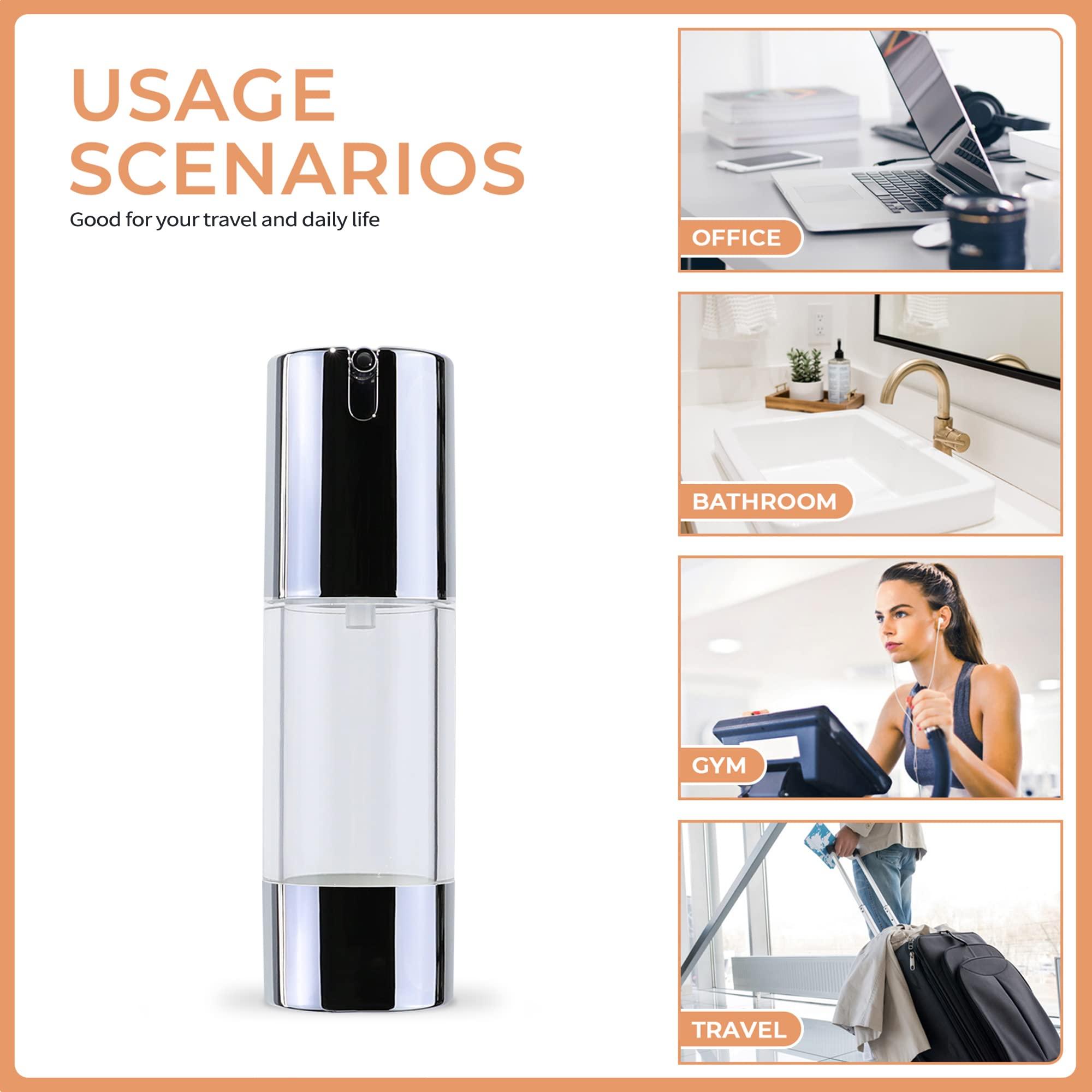 longway LONGWAY 1.7oz/50ml Airless Pump Bottles Silver Airless Cosmetic Cream Pump Bottle Travel Size Dispenser Refillable ContainersPack of 6