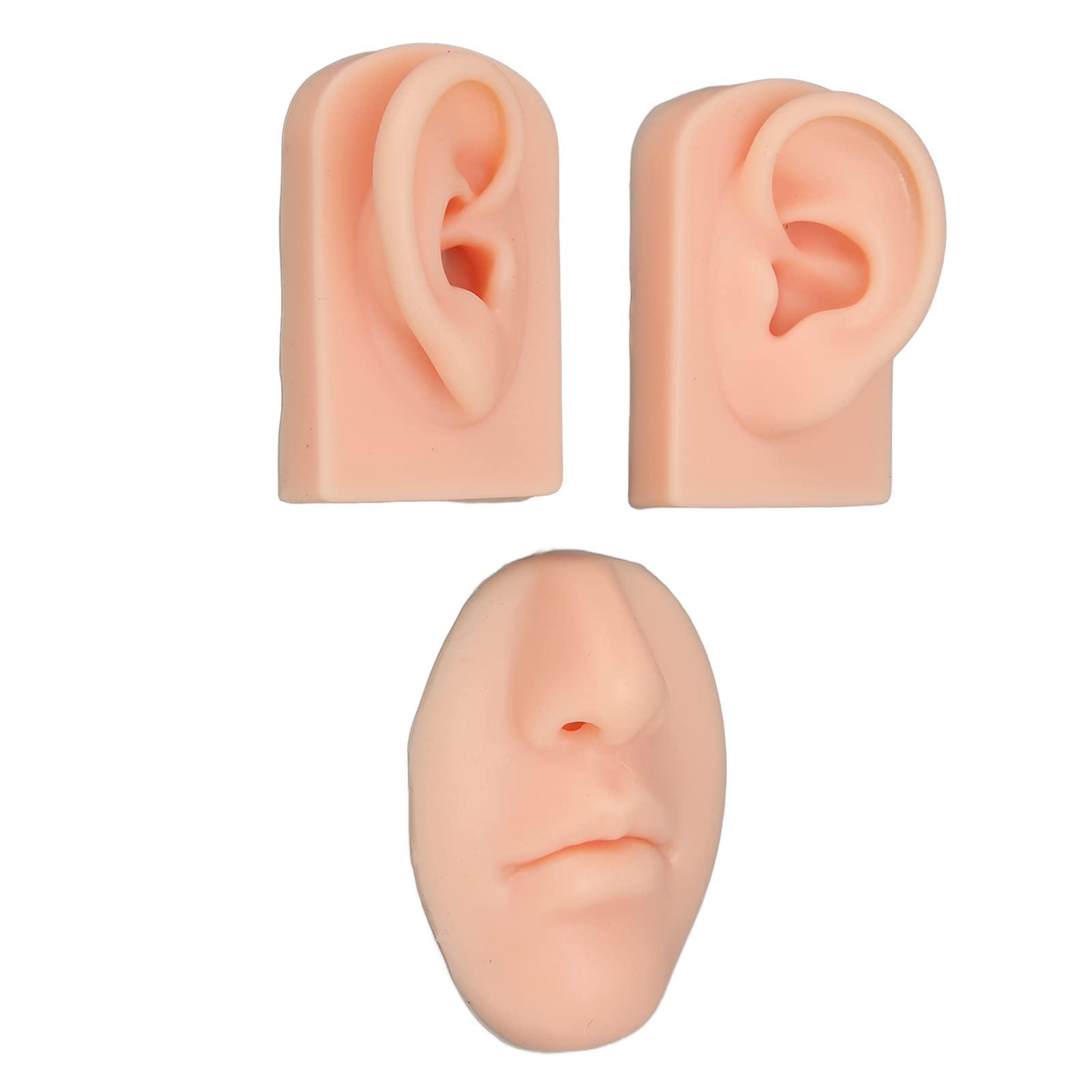 FILFEEL 3D Nose & Mouth Model, Silicone Ear Model Simulation Display Props for Piercing Suture Practice (Light Skin Colour)