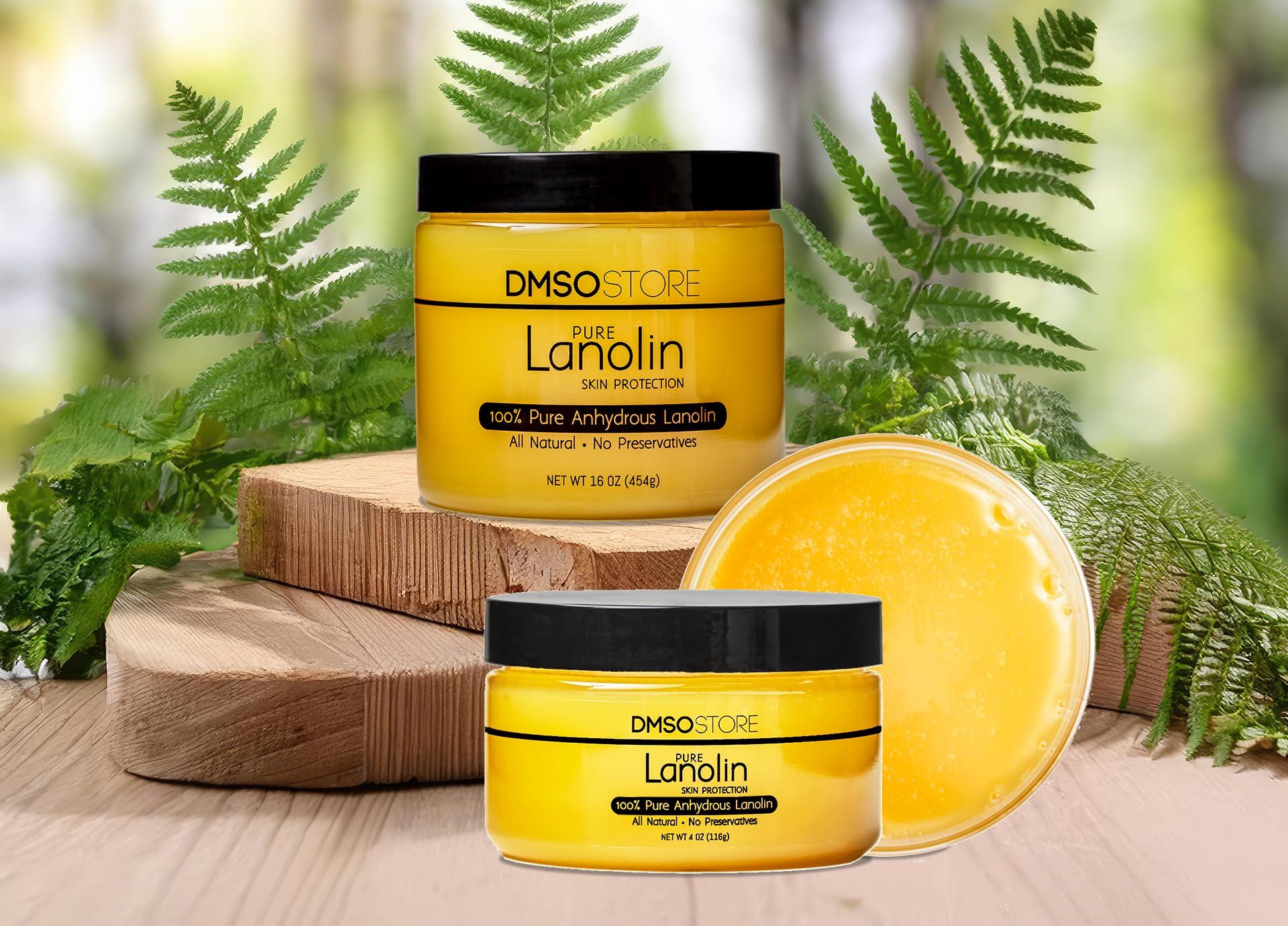 DMSOSTORE Lanolin 1 lb. Pure 100% USP grade. Skin protectorate and moisturizer that delivers deep hydration and nourishment, excellent as a nipple cream. Made by DMSO Store