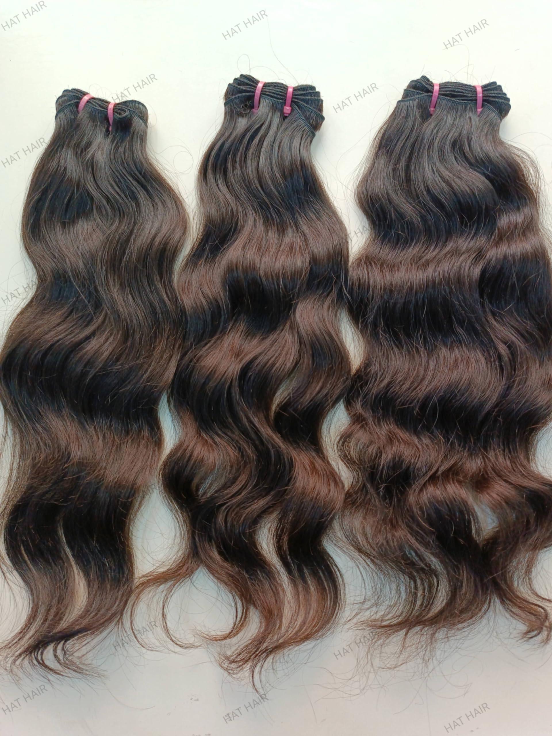 Generic 3 Bundles Indian Wavy Human Hair Extensions 300 grams - 330 grams Unprocessed Raw Hair Weft Human Hair Extensions Natural Black Color (22/24/26 Inches)