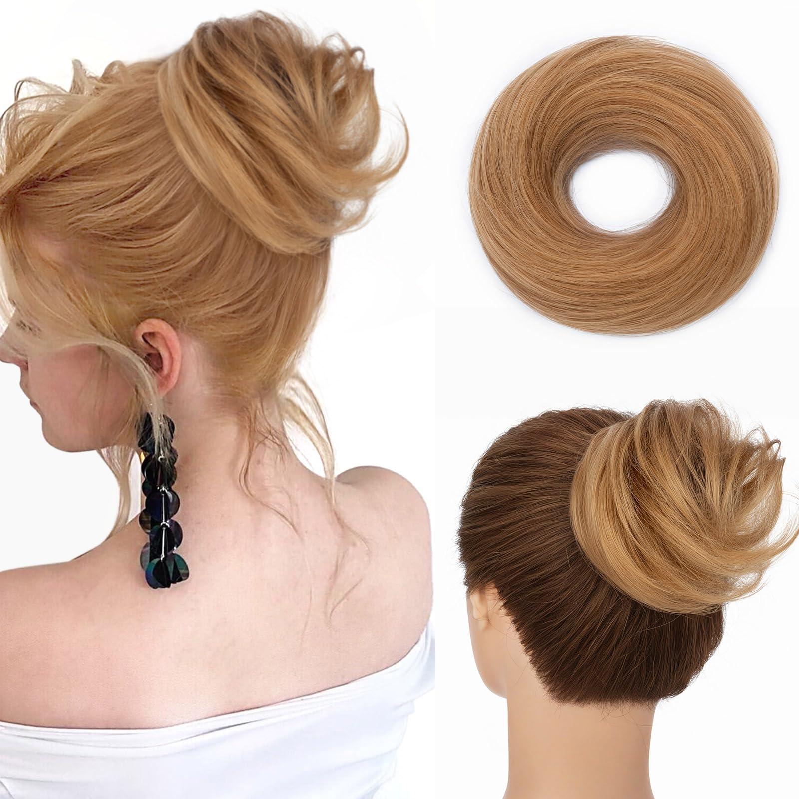 Hairro Hairro Messy Bun Hair Piece Human Hair Blonde Hair Bun Updo Elastic Band Scrunchies For Women Childrens Natural Faux Hair Bun Elegant Ballet Bun 25g #27 Dark Blonde