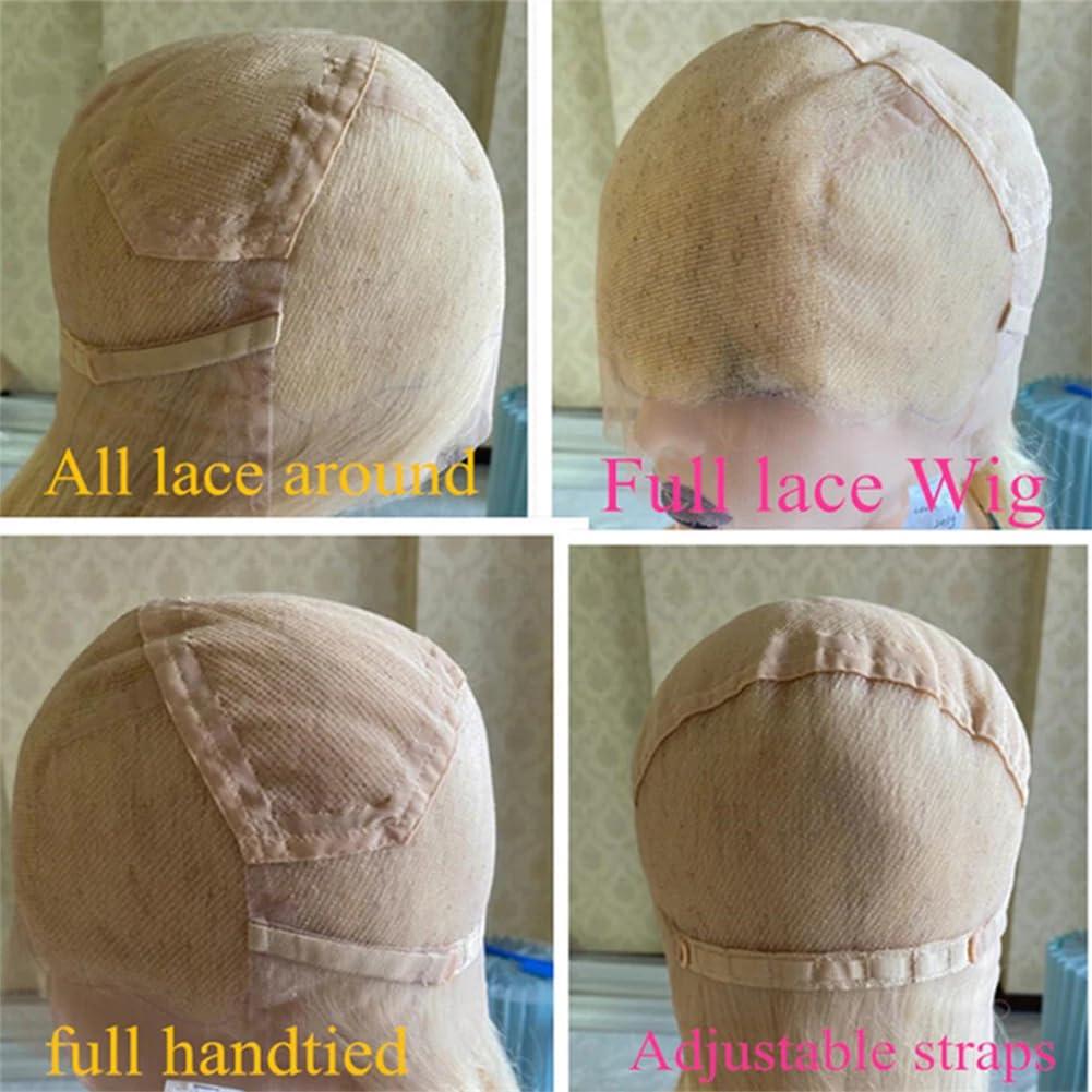 Generic Platinum Champagne Blonde Wig Human Hair Lace Wigs Natural Straight Wig With Preplucked Hairline Full Lace Wigs 18inches#130