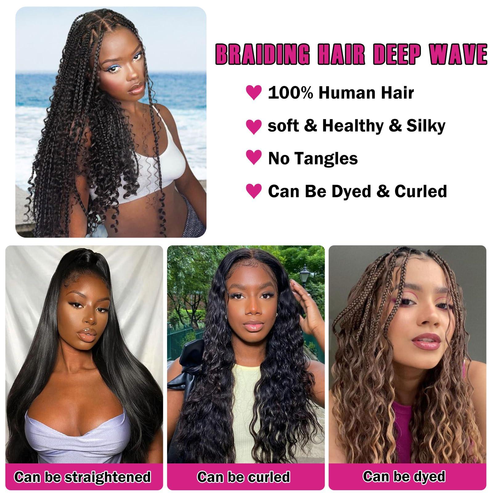 RESACA RESACA Deep Wave Bulk Human Hair for Braiding 22 Inch 2 Bundles 100% Unprocessed Brazilian Virgin Human Hair Extensions Micro Braiding Human Hair 100g (1B)