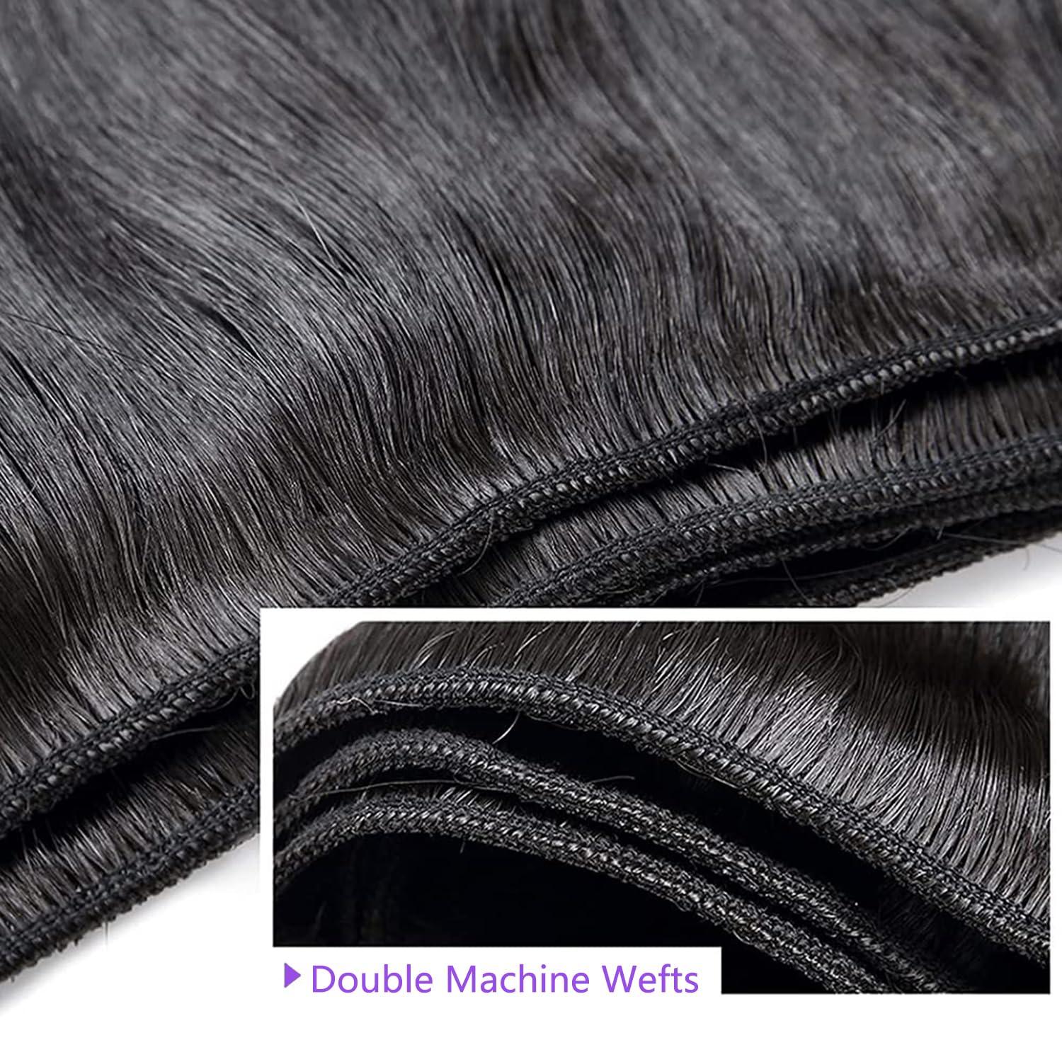 Sufeiya Hair Straight Human Hair Bundles With Closure For Black Women (24 26 28+20) Brazilian Human Hair Bundles With 4x4 Lace Closure Free Part 100% Unprocessed Weave 3 Bundles with Swiss Lace Closure