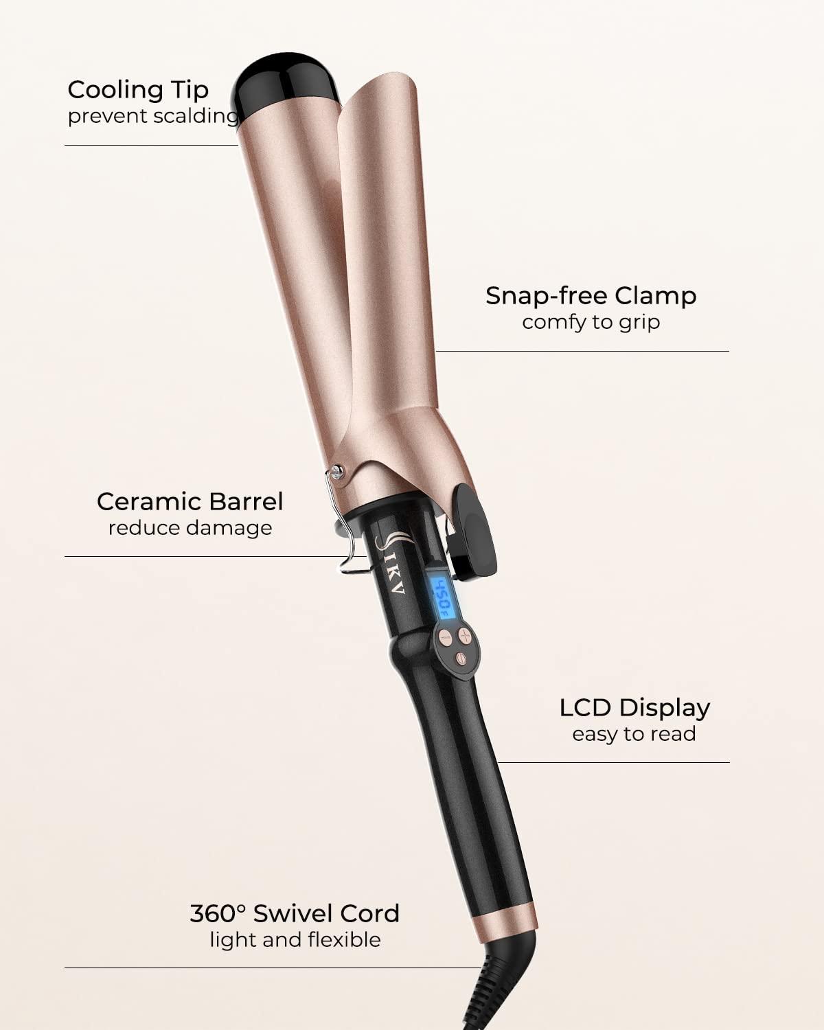 IKV 2 Inch Extra Long Barrel Curling Iron for Long Hair, Large Barrel Curling Wand Ceramic Tourmaline Dual Voltage