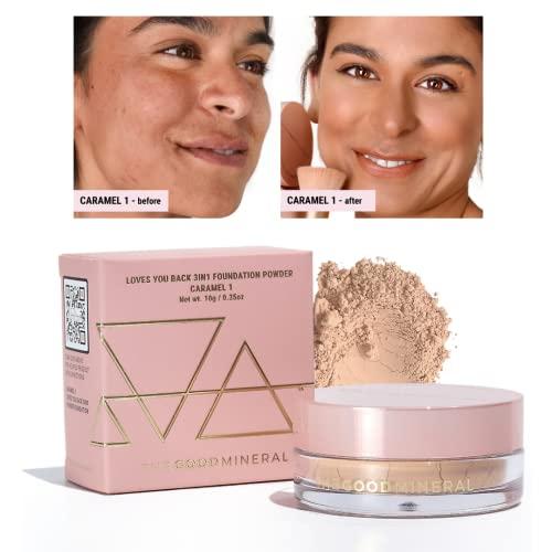THE GOOD MINERAL The Good Mineral Loves-You-Back 3in1 Mineral Powder Foundation (CARAMEL 1) | Designed for acne-prone, sensitive skin reducing the appearance of acne and scars without layers | Vegan + Cruelty Free