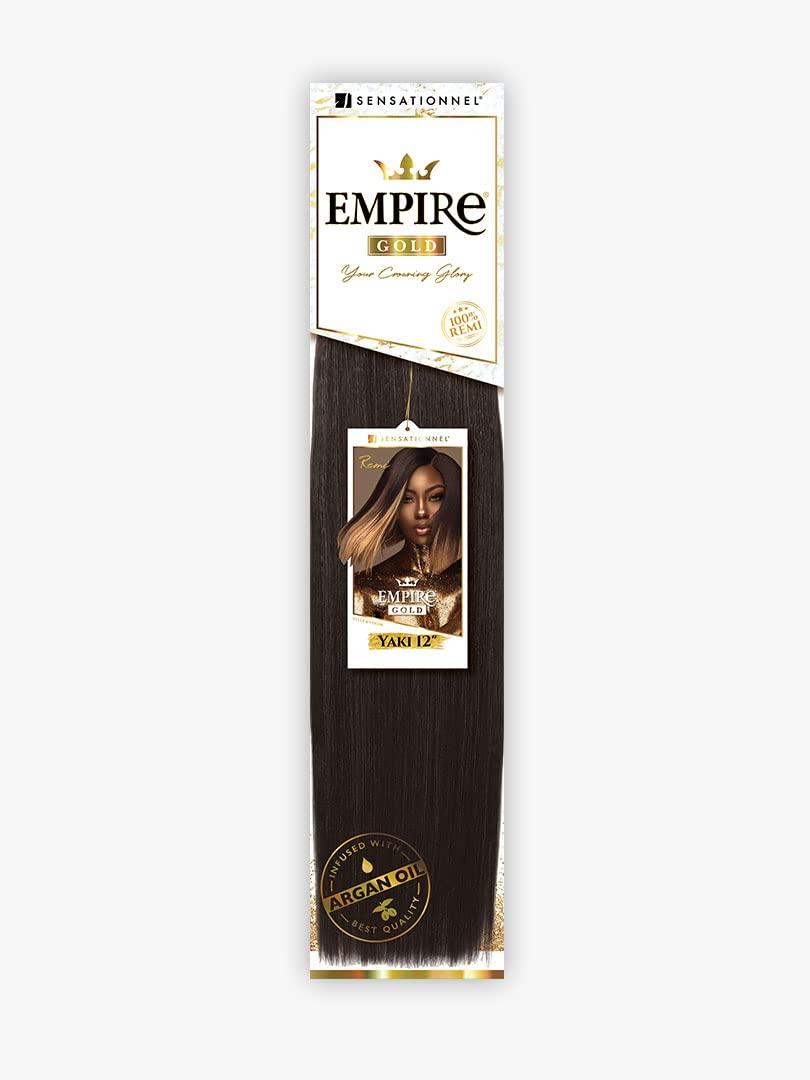 Sensationnel Sensationnel Empire Yaki weave hair - Empire gold straight yaki human hair yaki texture hair for weaving and sew in styles - Empire Gold Yaki (8 inch, 1B OFFBLACK)