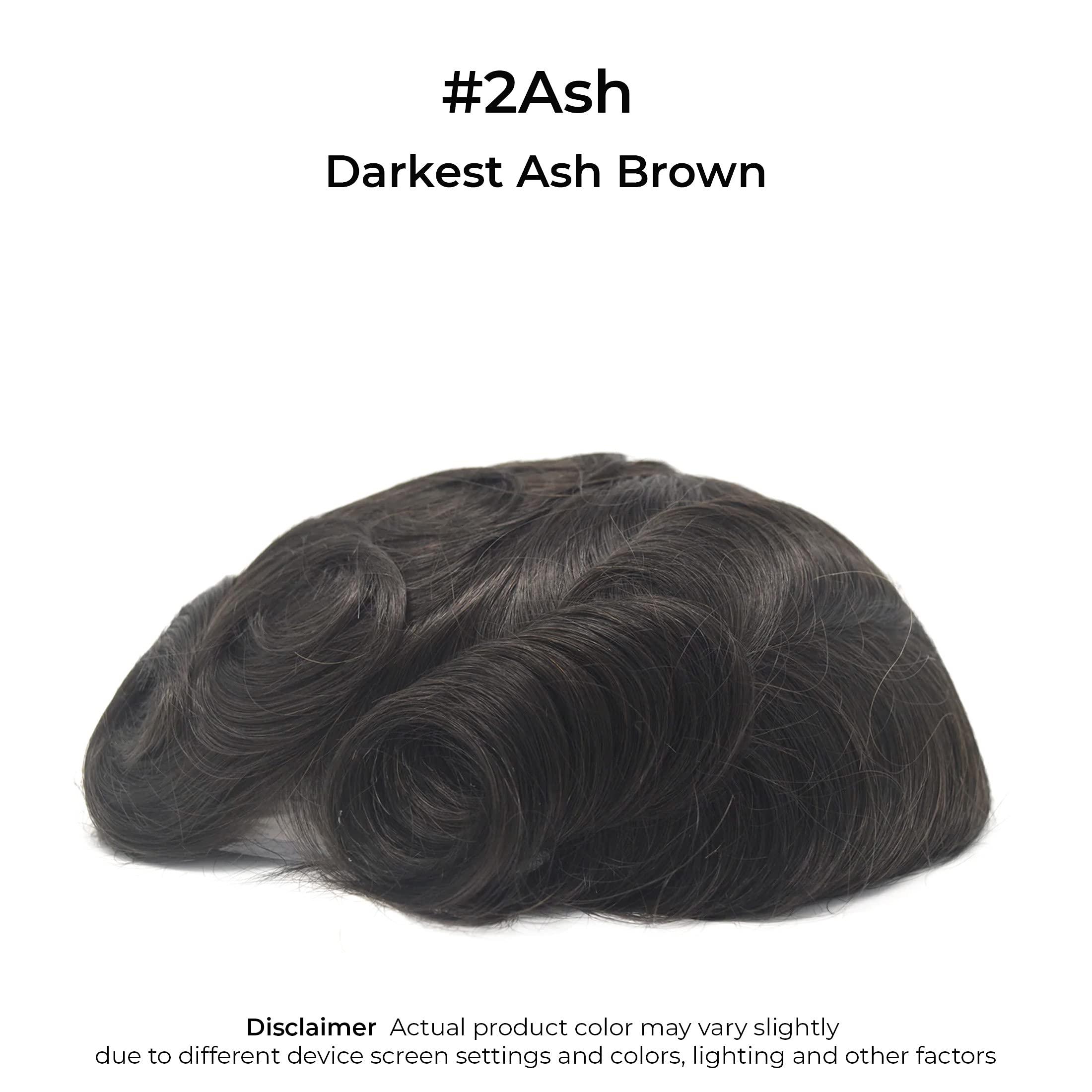 Superhairpieces Superhairpieces Men\'s Toupee Hairpiece NM100B 120% Med Density 7\"x9\" Durable Mono Silk Top Base, 100% Natural Indian Remy Hair, 1.25\" Clear Poly, \"A\" Shape Scallop Front Mens Toupee (Darkest Ash Brown)