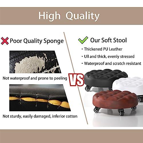 CRENEWY CRENEWY Low Roller Seat Short Stools with Wheel,360 Degree Rotating,PU Leather Low Rolling Stool Chair,Circulart Stool for Home, Office,Daily Party, Spa, Pedicure,Fitness Garage Shop(Black)